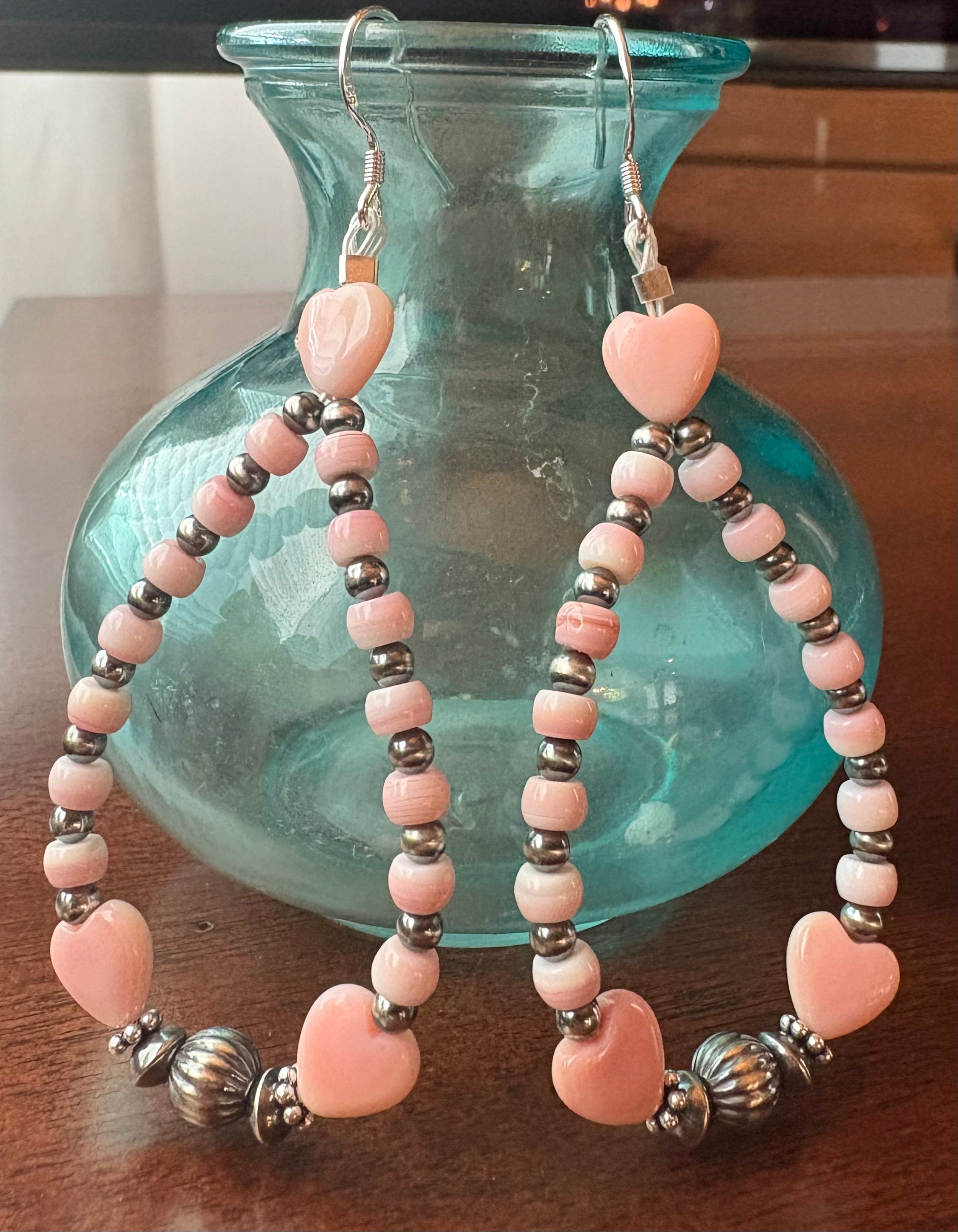 Pink Conch Heart Dangle Earrings