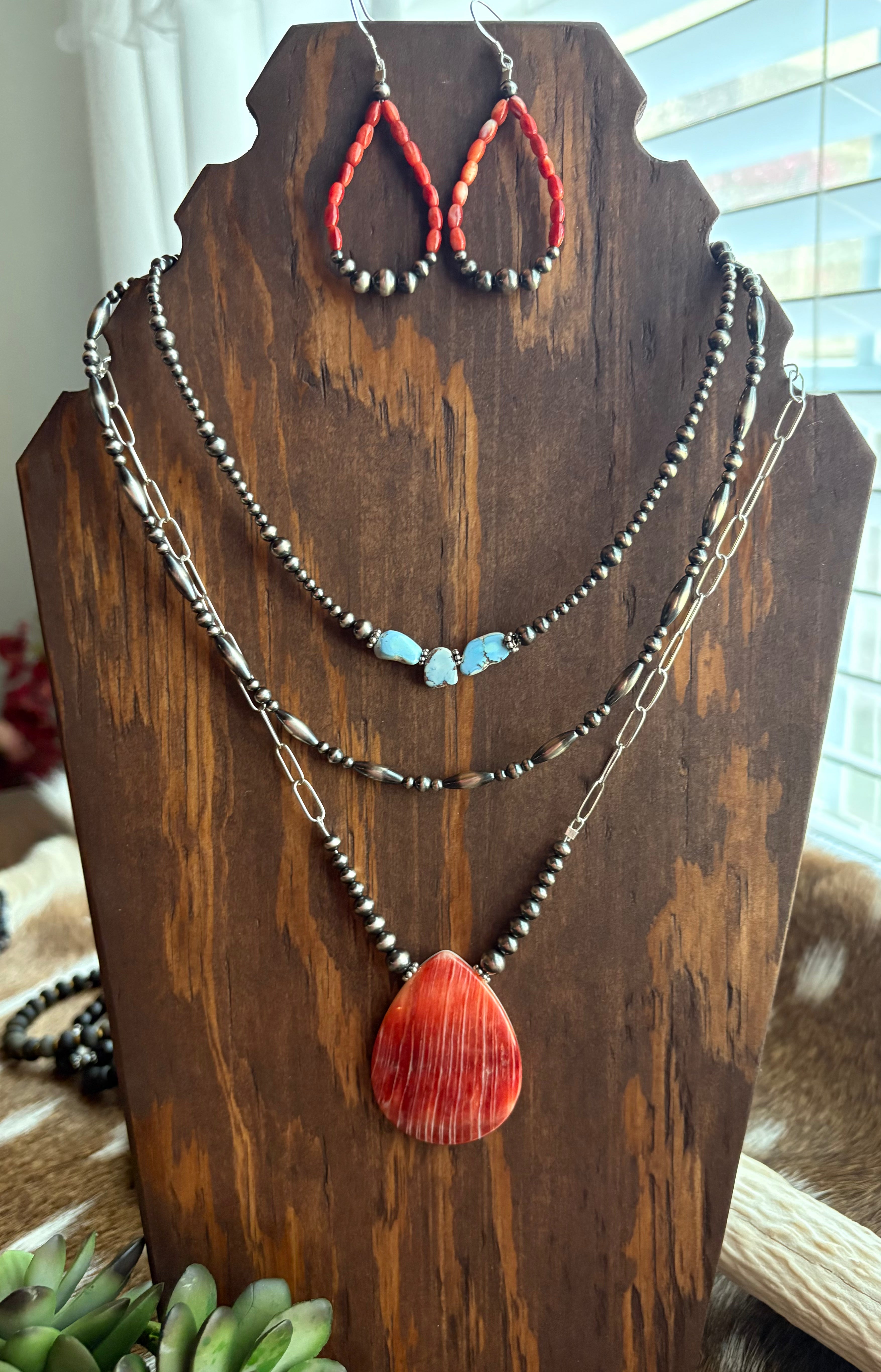 Red Spiny Dangle Earrings