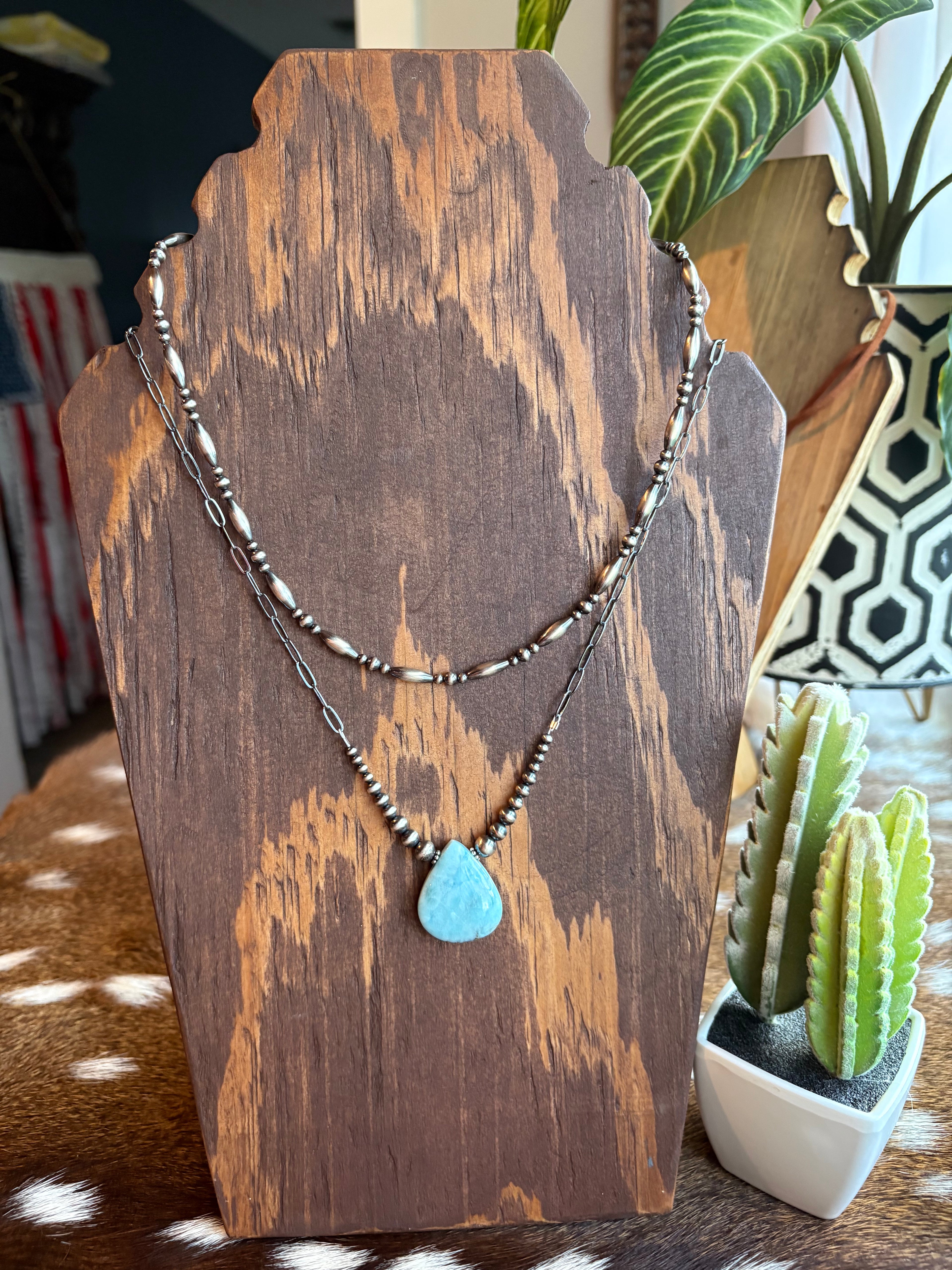 Larimar Teardrop Chain Necklace