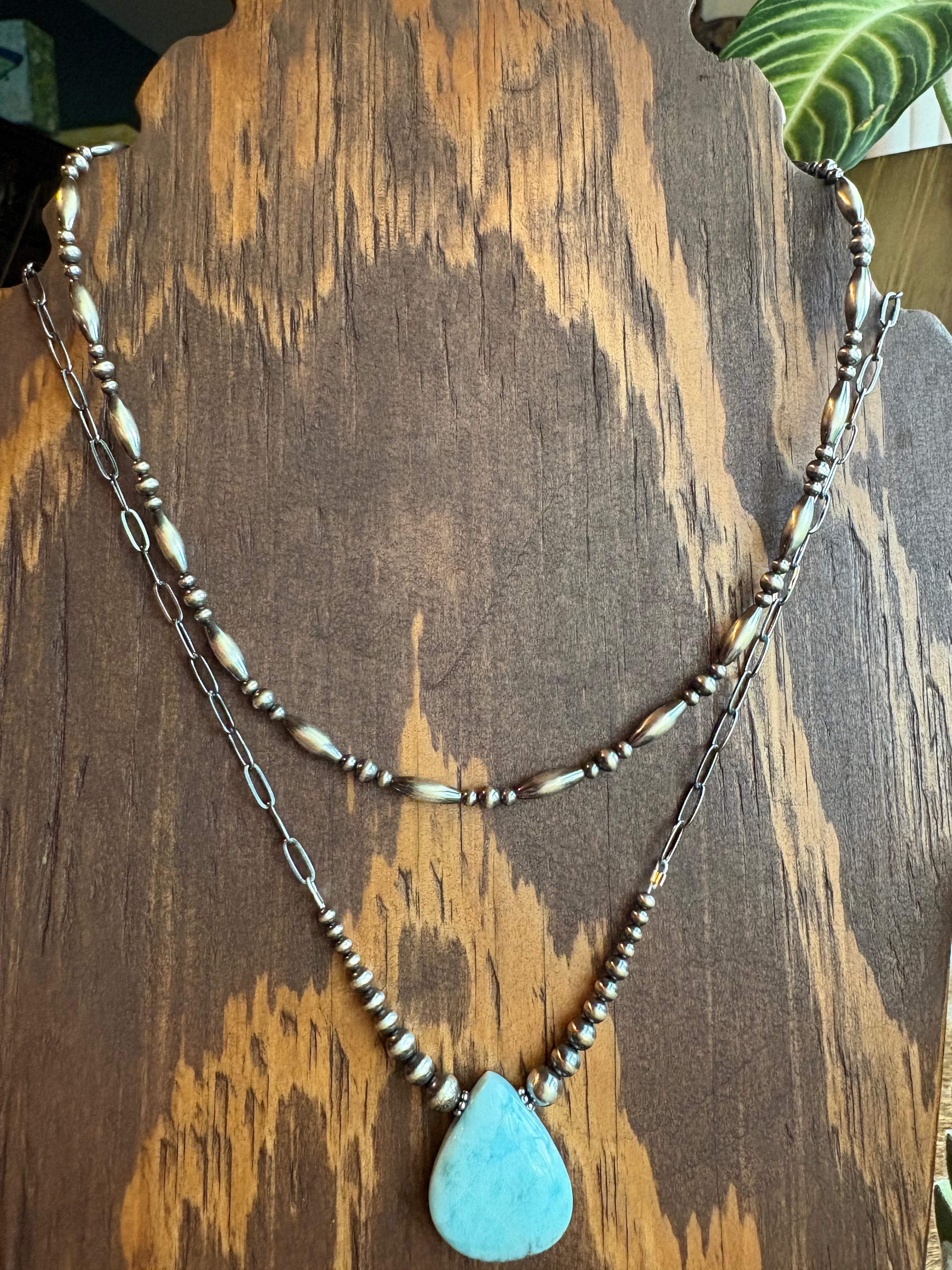 Larimar Teardrop Chain Necklace