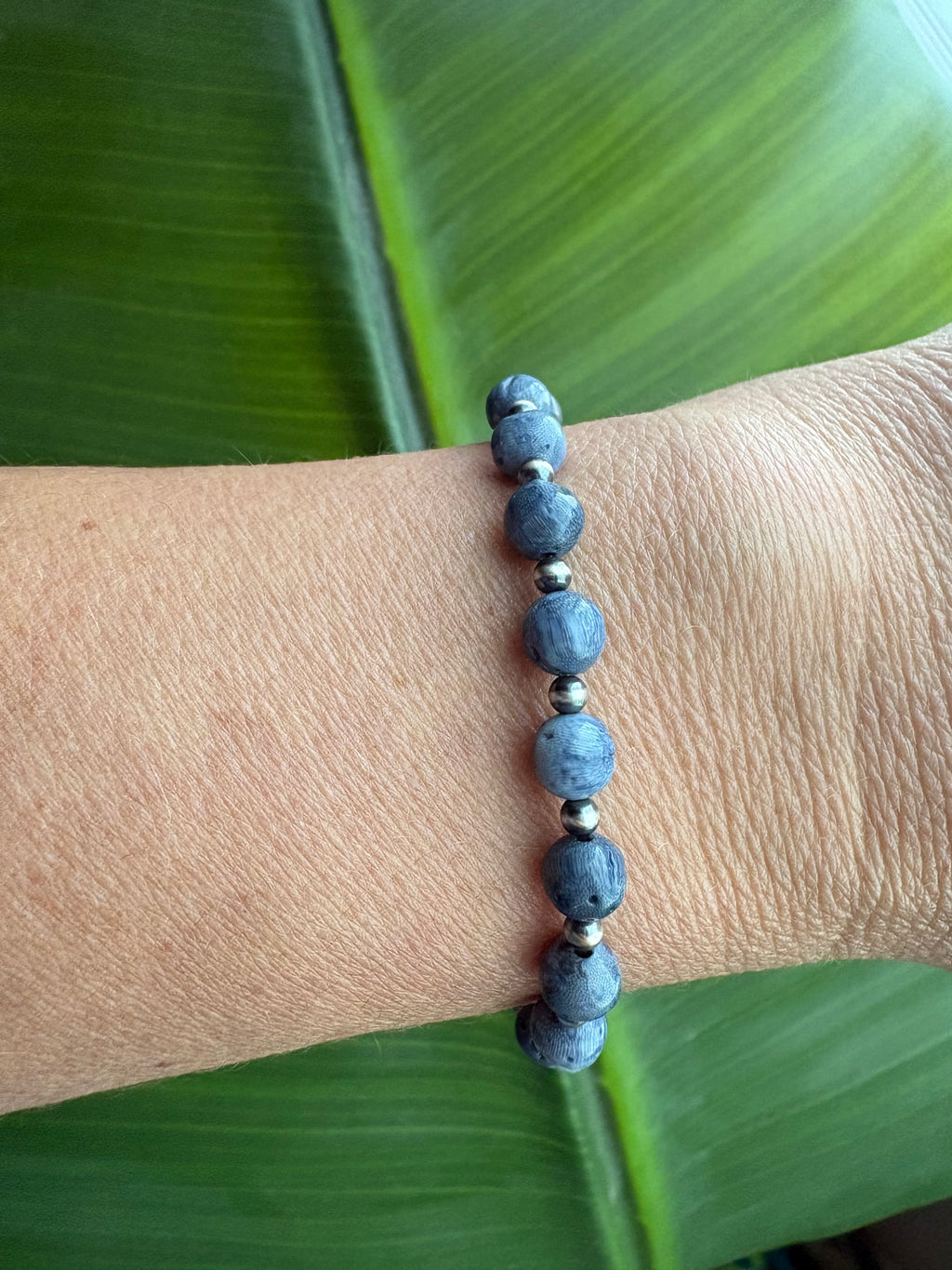 Blue Sponge Coral & Pearls Bracelet