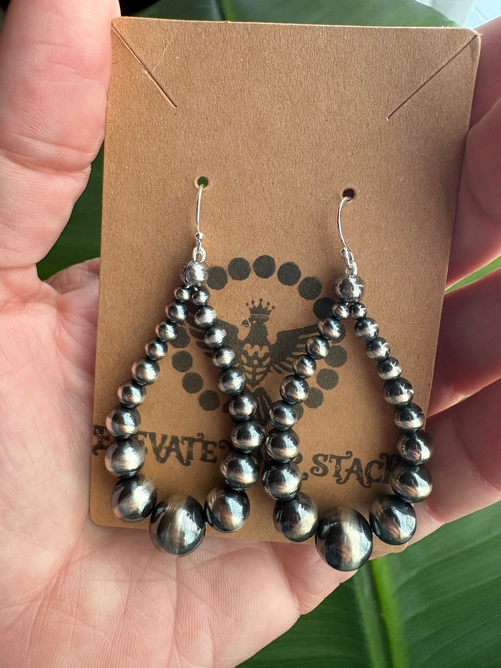 Navajo Style Graduated Pearl Teardrop Dangle Earrings