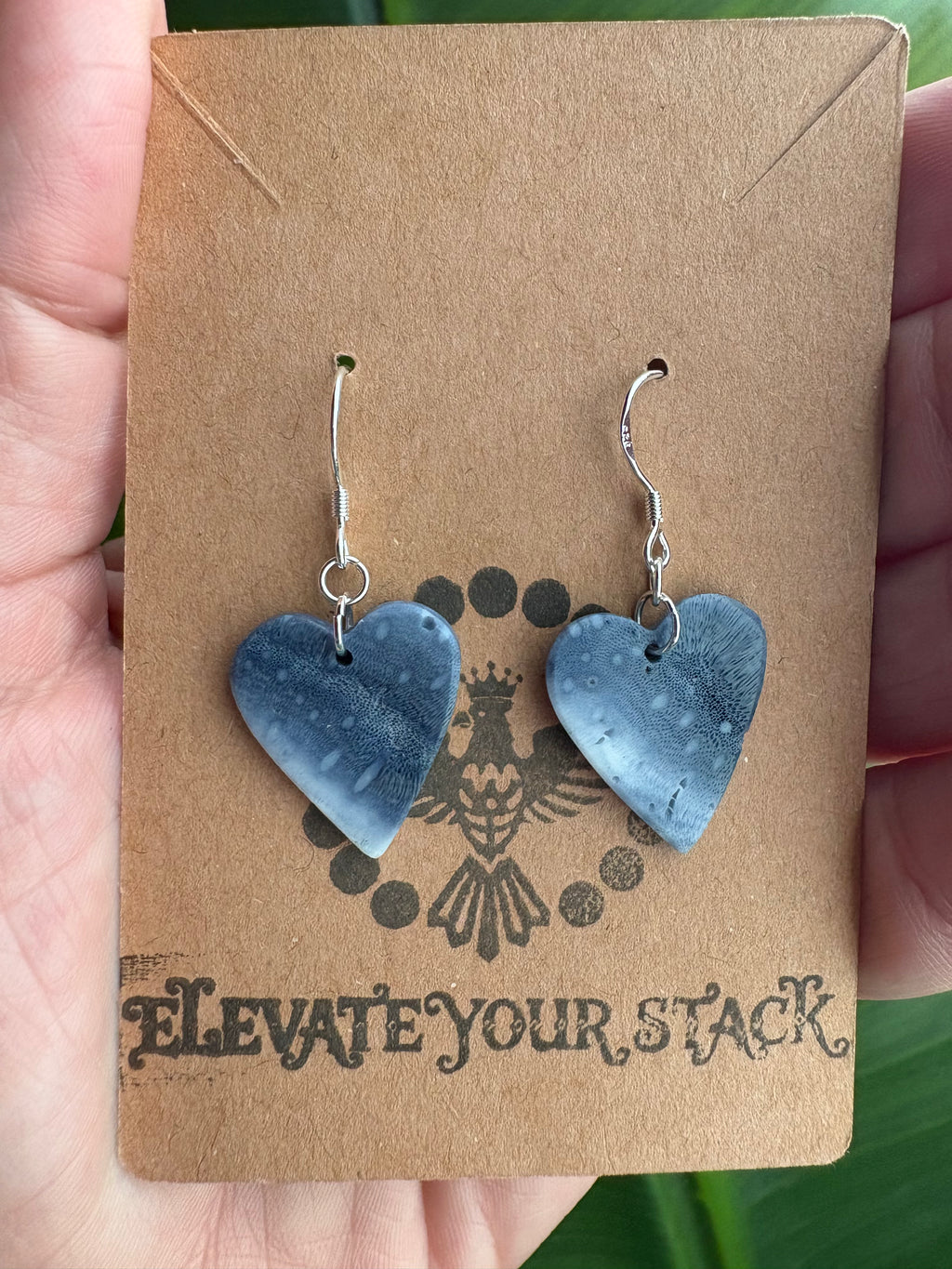 Blue Sponge Coral Heart Dangle Earrings
