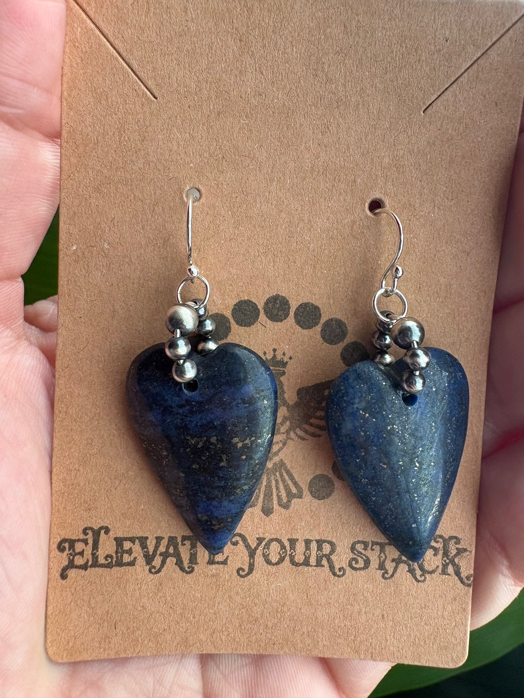 Blue Lapis Heart & Pearls Dangle Earrings