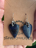 Blue Lapis Heart & Pearls Dangle Earrings