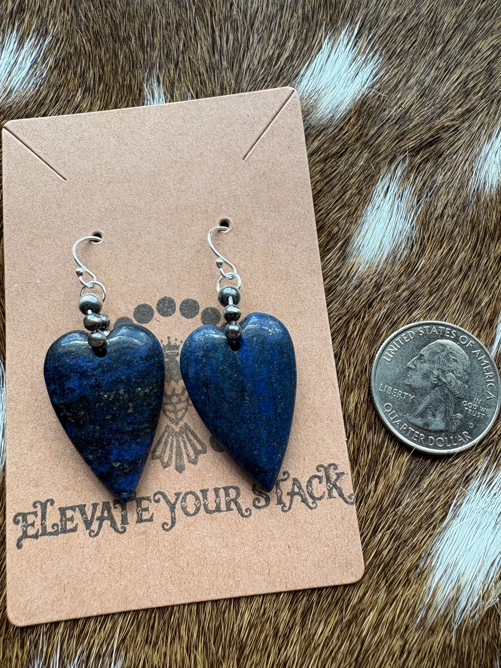 Blue Lapis Heart & Pearls Dangle Earrings