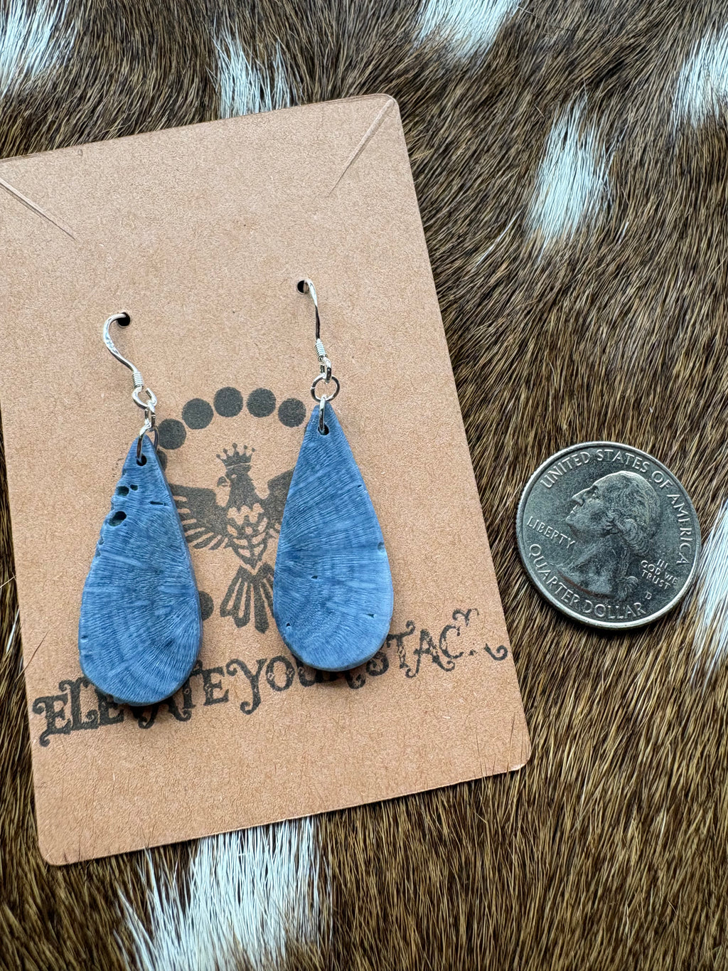 Blue Sponge Coral Teardrop Dangle Earrings