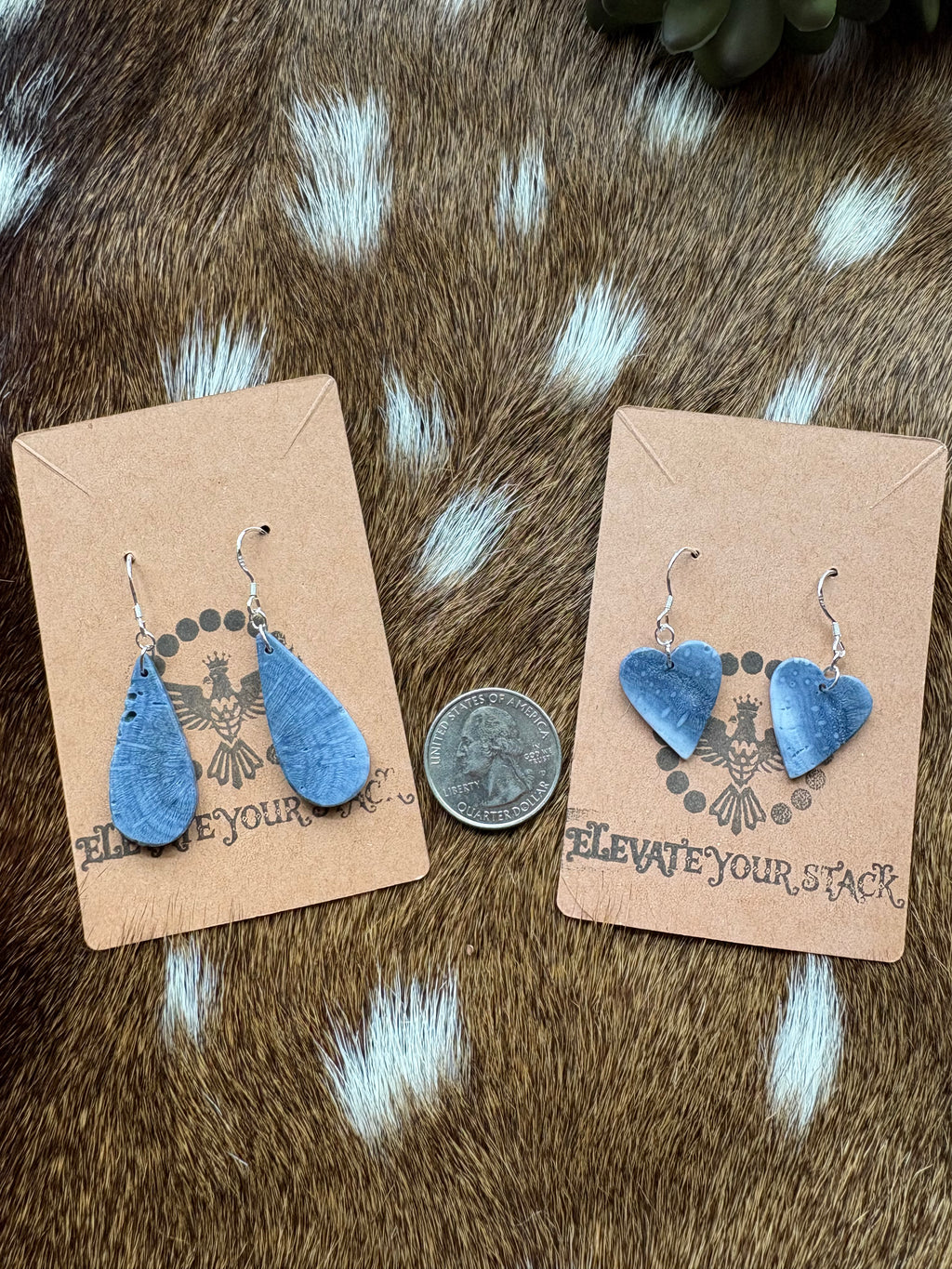 Blue Sponge Coral Heart Dangle Earrings