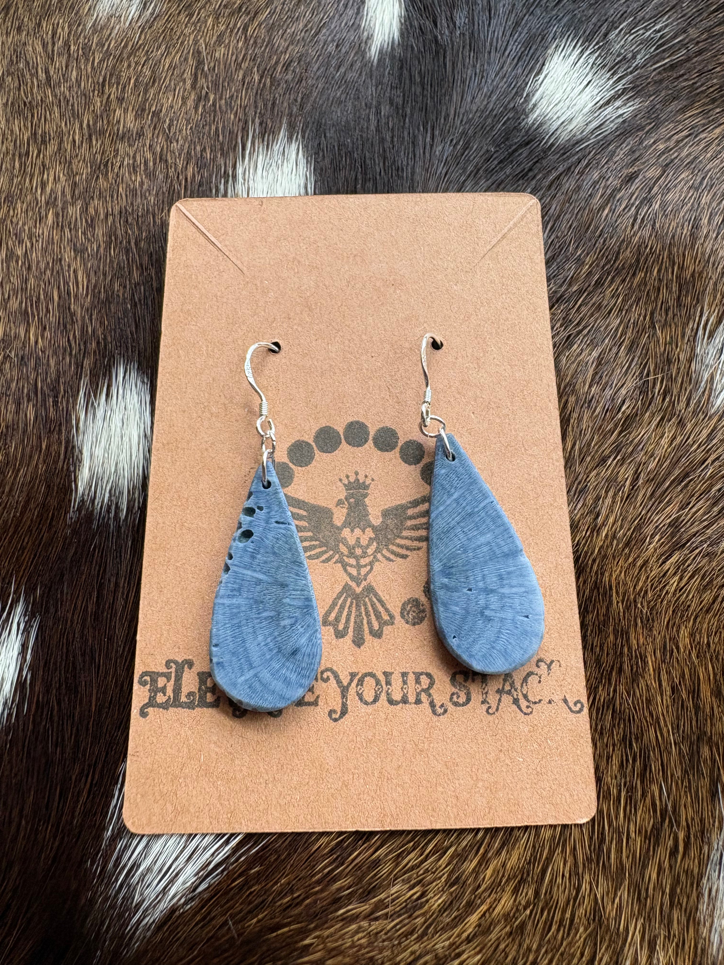Blue Sponge Coral Teardrop Dangle Earrings