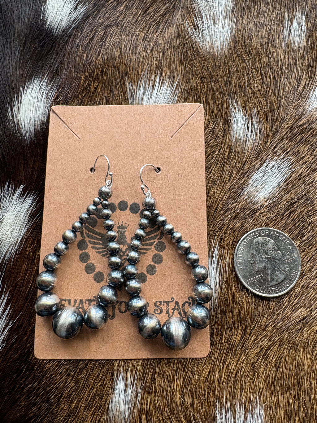 Navajo Style Graduated Pearl Teardrop Dangle Earrings