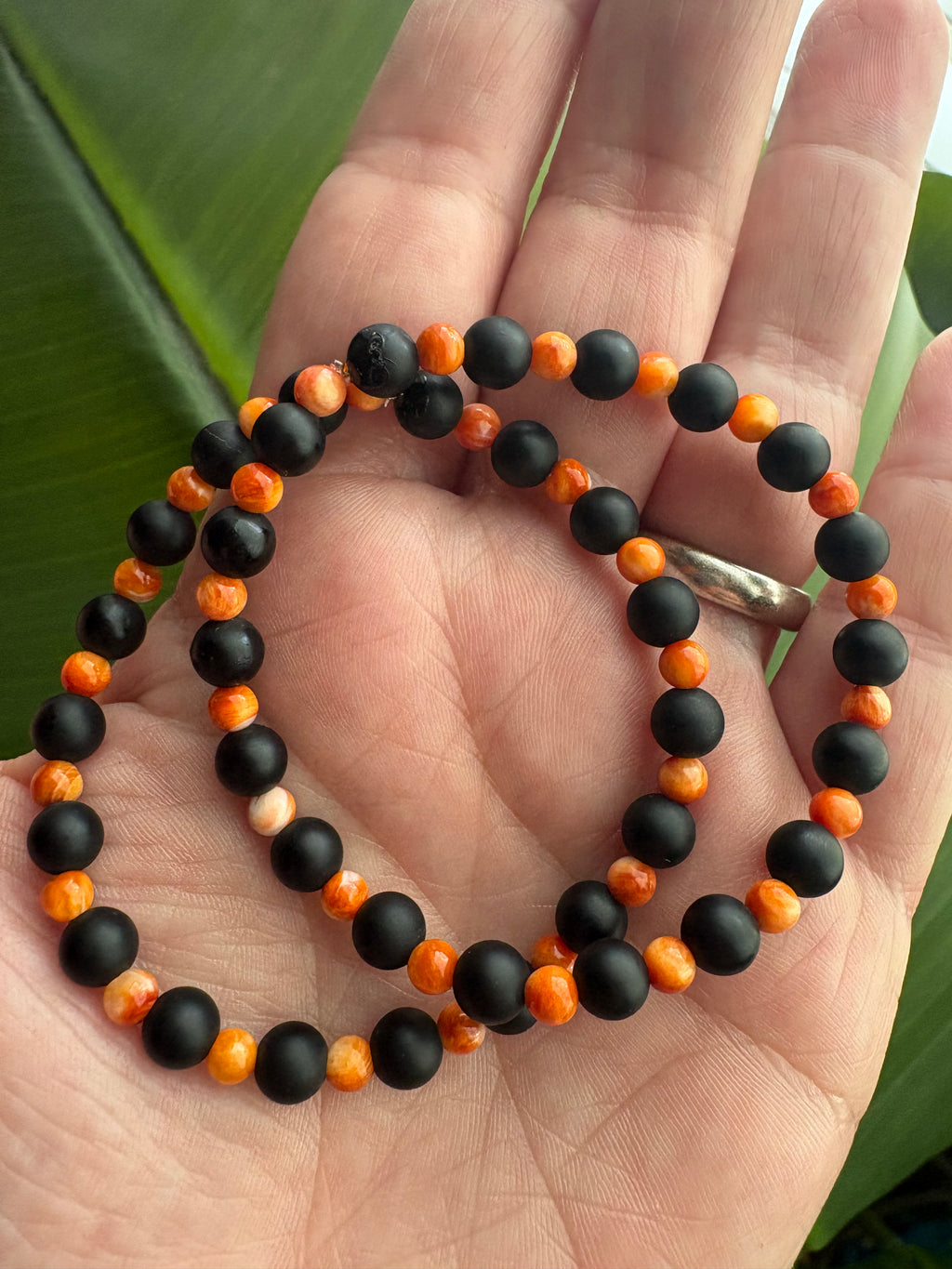 Orange Spiny & Black Onyx Bracelet