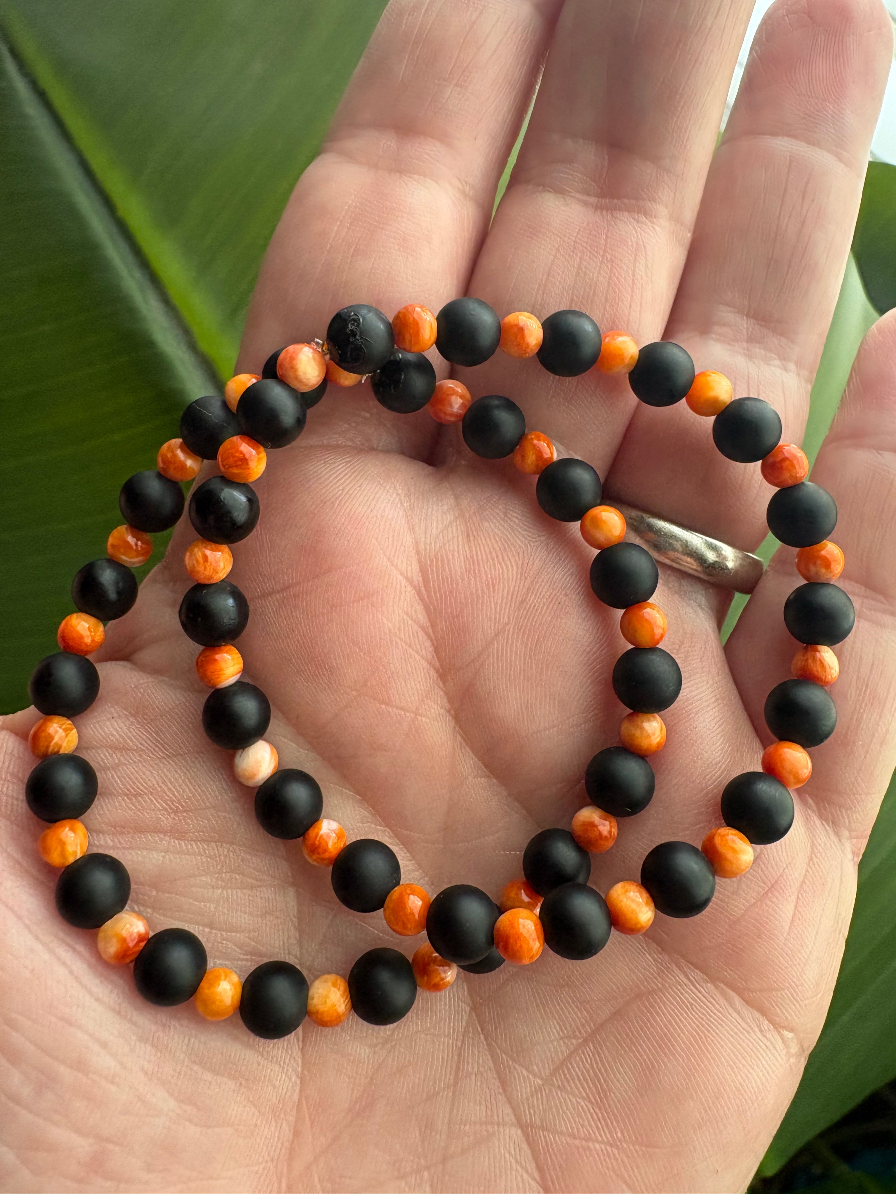 Orange Spiny & Black Onyx Bracelet