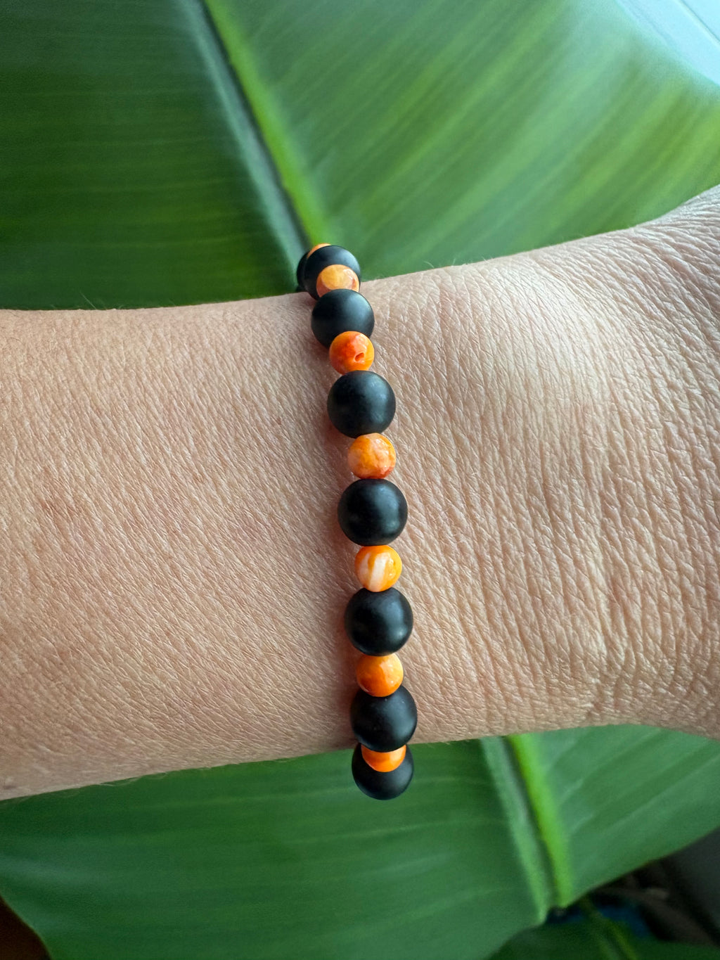 Orange Spiny & Black Onyx Bracelet