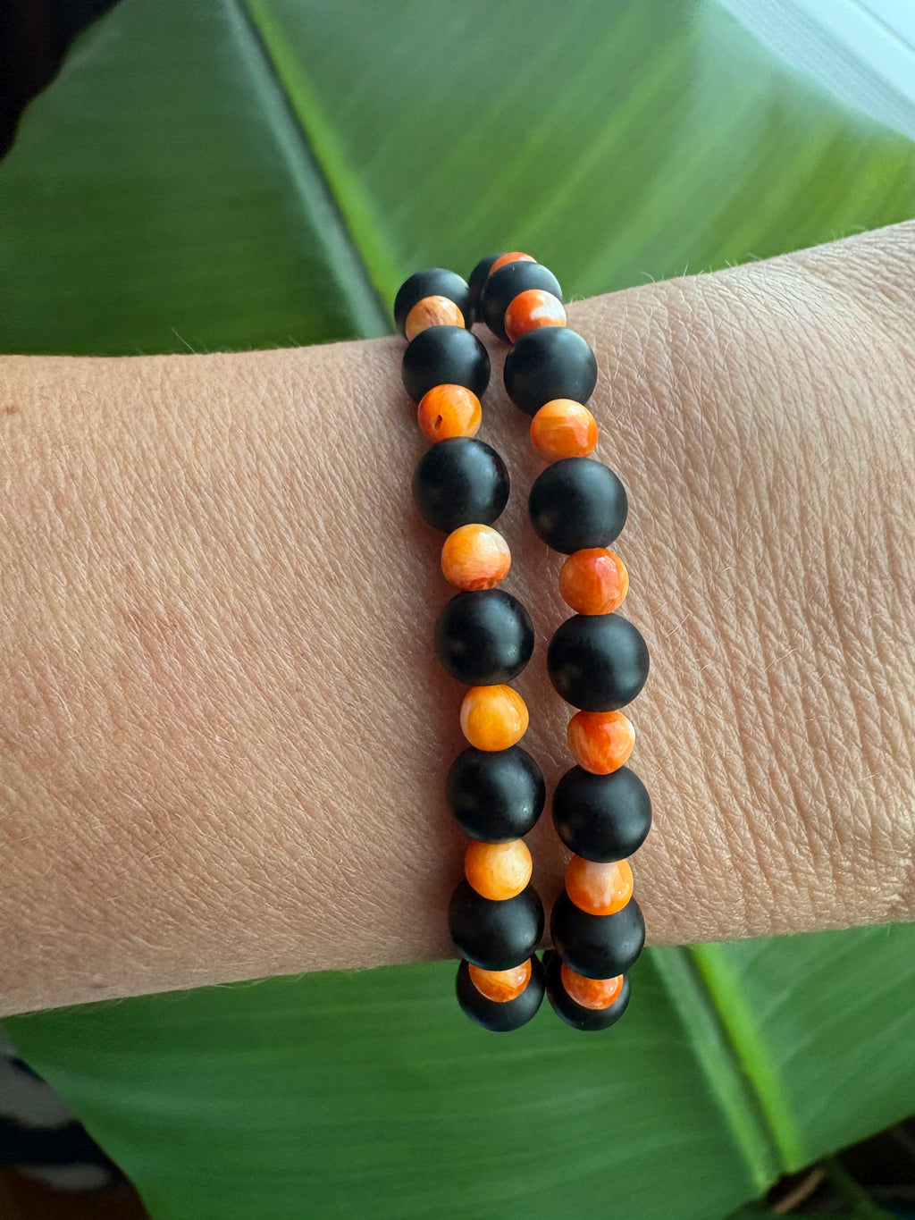 Orange Spiny & Black Onyx Bracelet