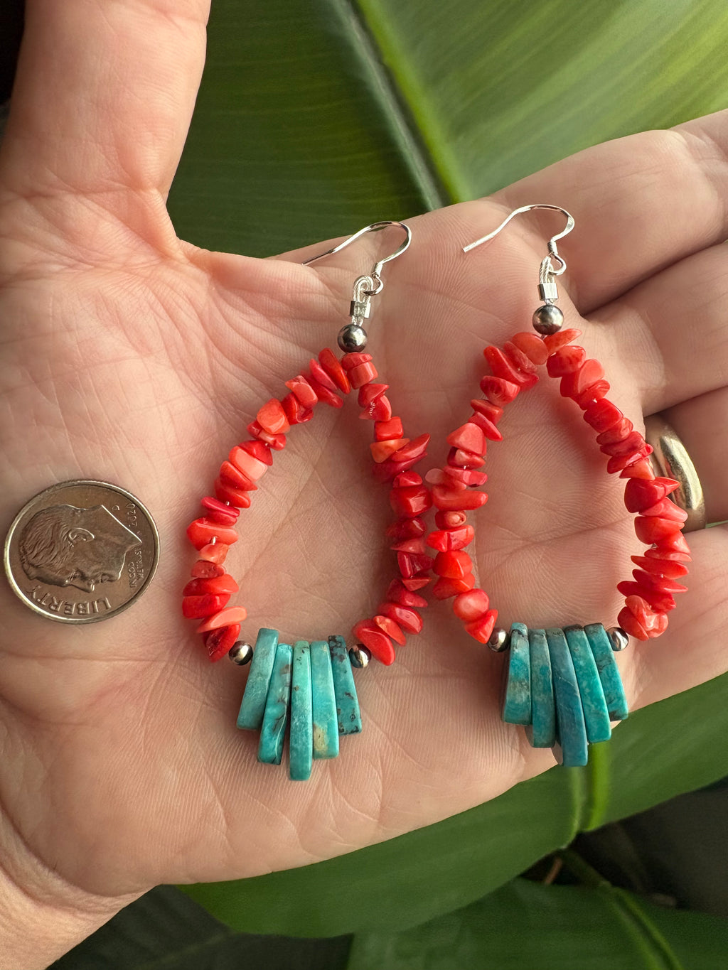 Red Coral & Turquoise Jacala Dangle Earrings
