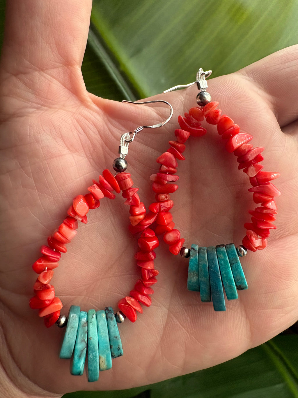 Red Coral & Turquoise Jacala Dangle Earrings