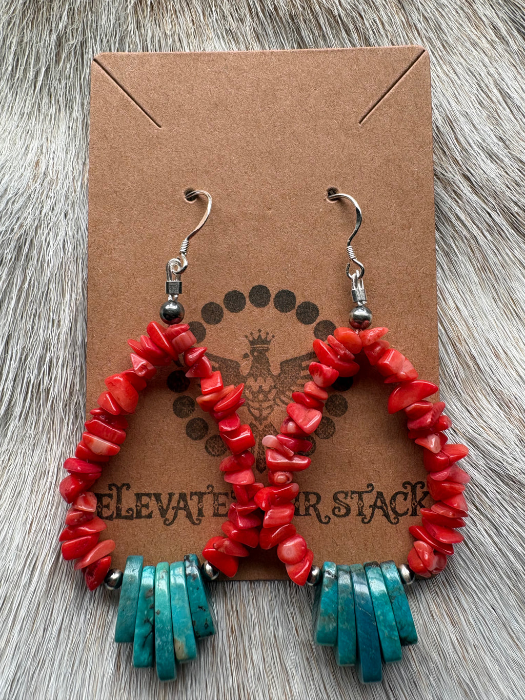 Red Coral & Turquoise Jacala Dangle Earrings