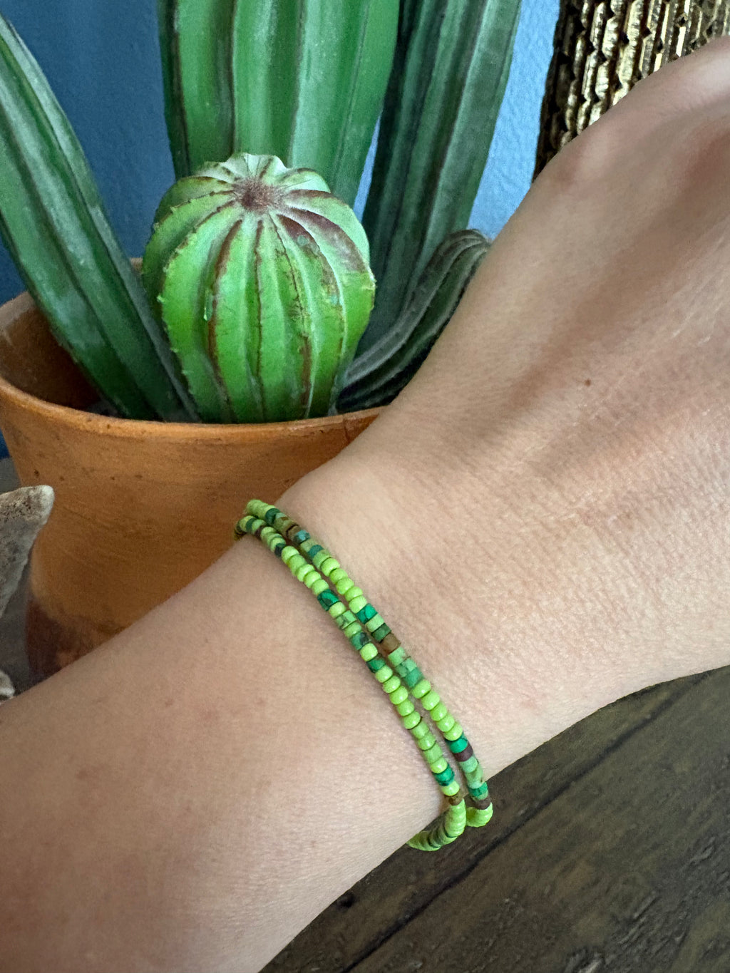 Green Heishi & Seed Bead Bracelet