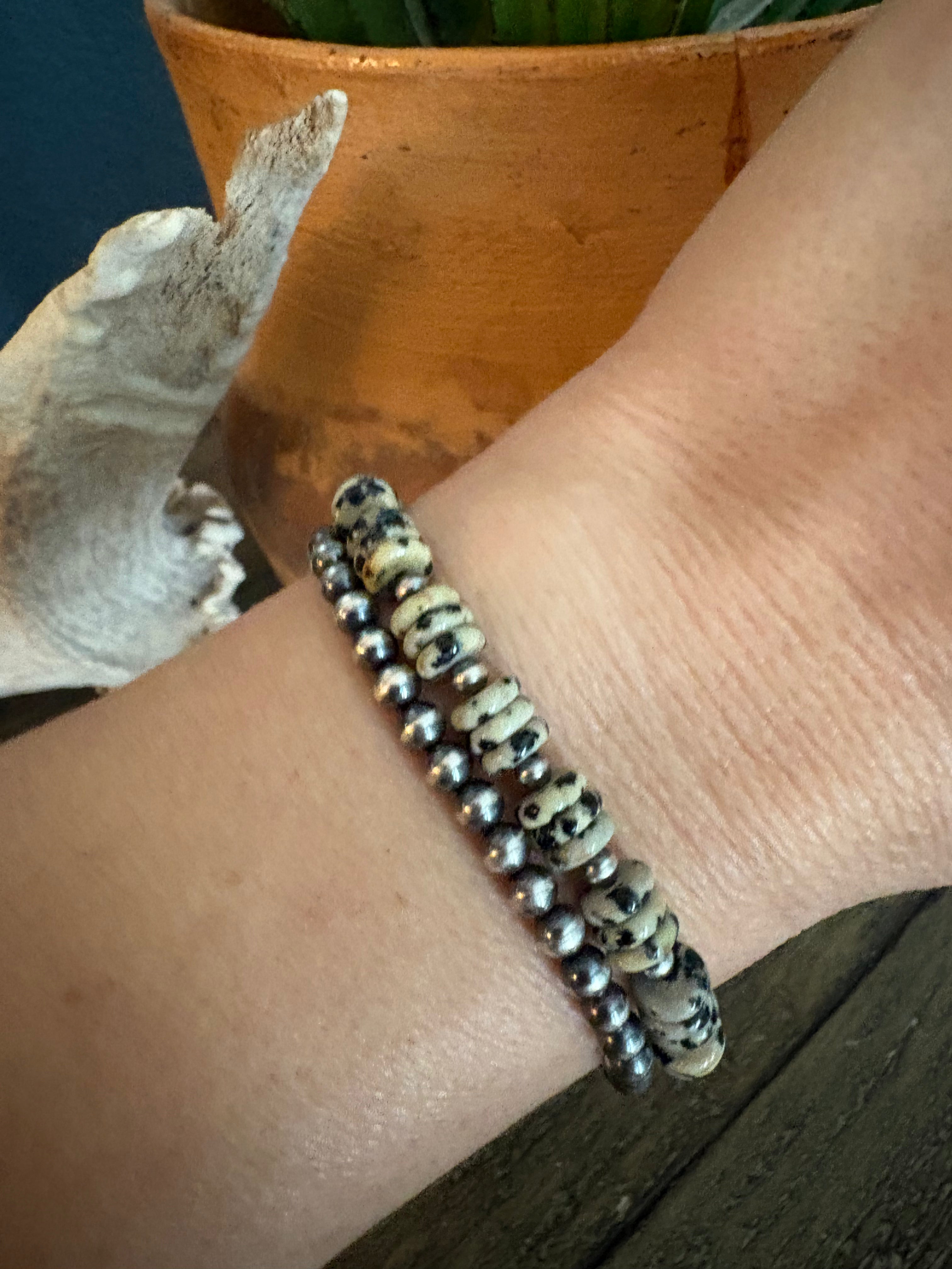 Dalmation Jasper & Pearl Bracelet
