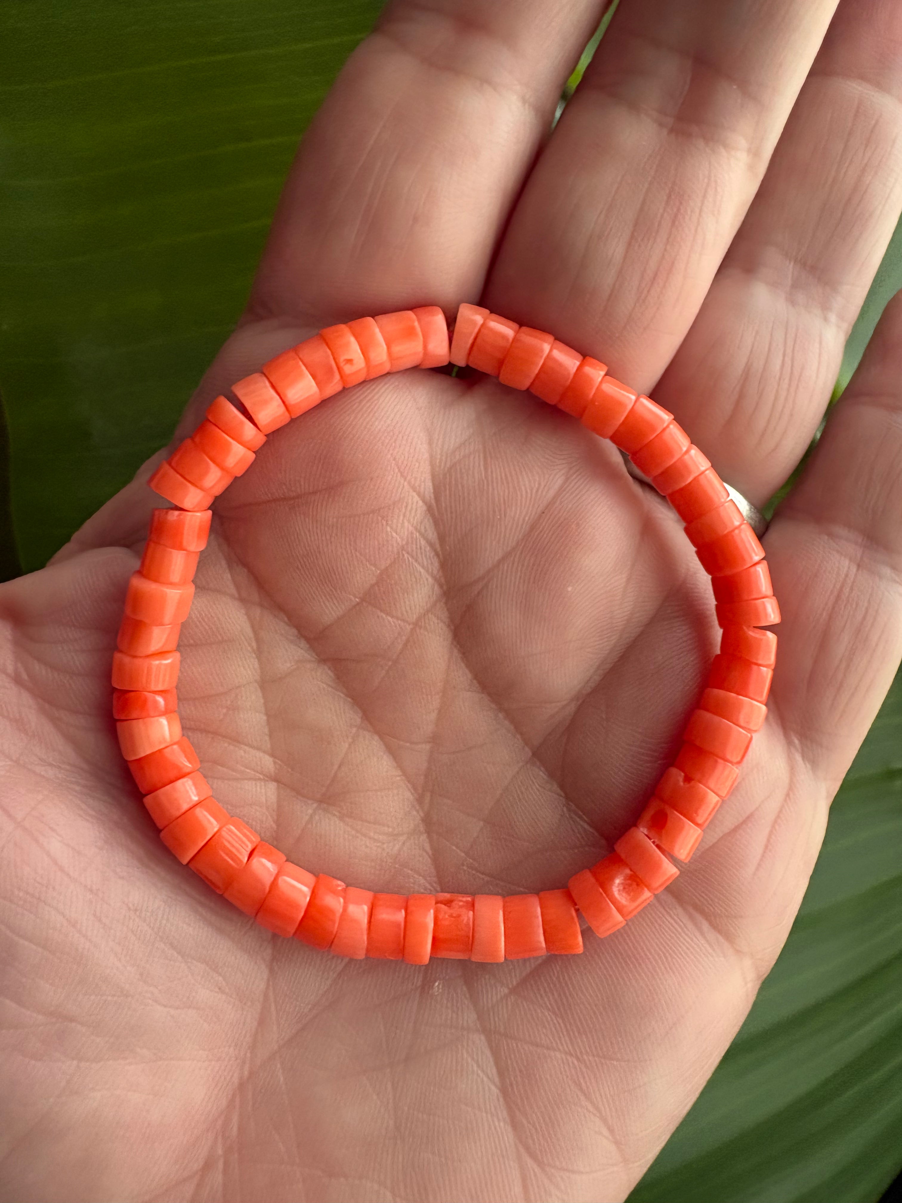 Orange Bamboo Coral Heishi Bracelet