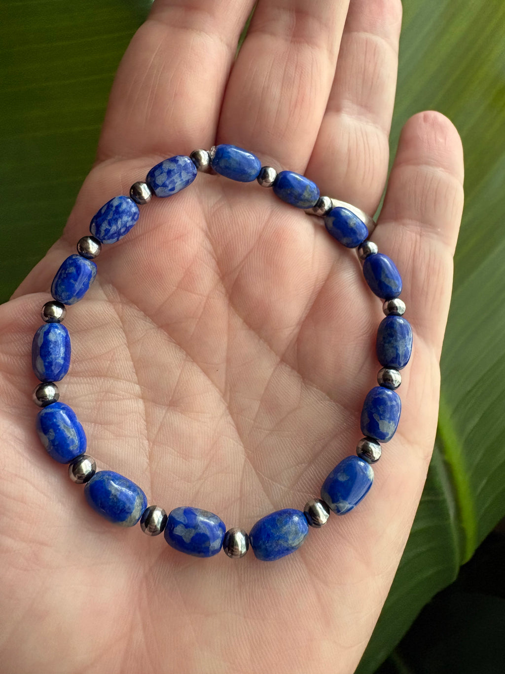 Blue Lapis Barrel & Pearl Bracelet