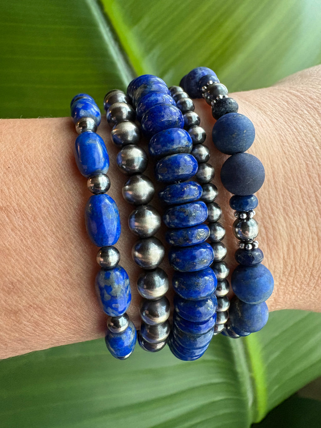Blue Lapis Barrel & Pearl Bracelet