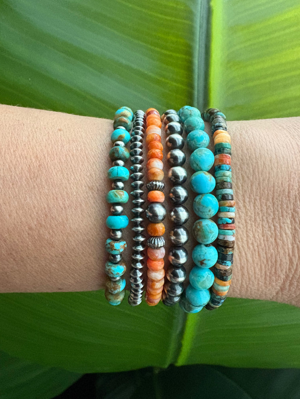 Orange Spiny & Turquoise Heishi Bracelet