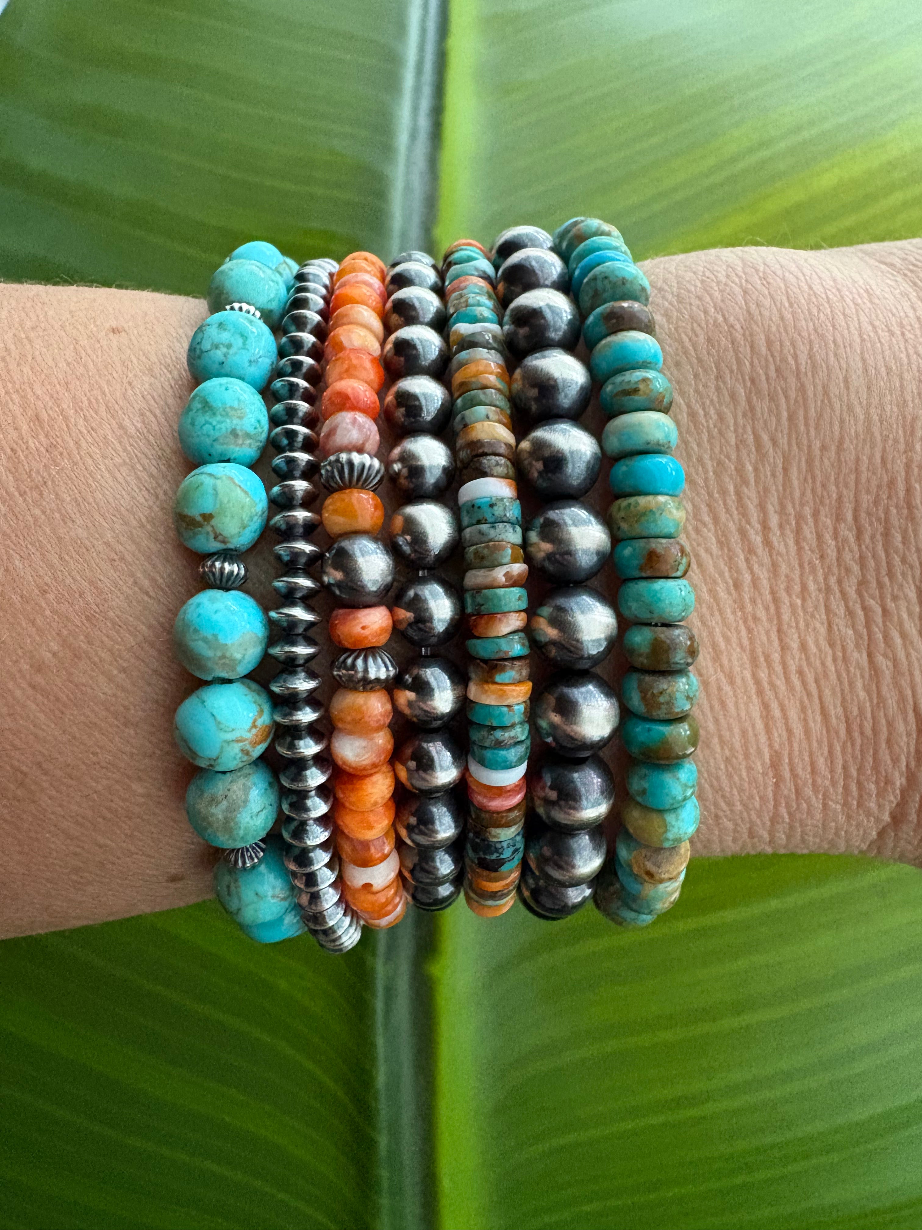 Orange Spiny & Turquoise Heishi Bracelet