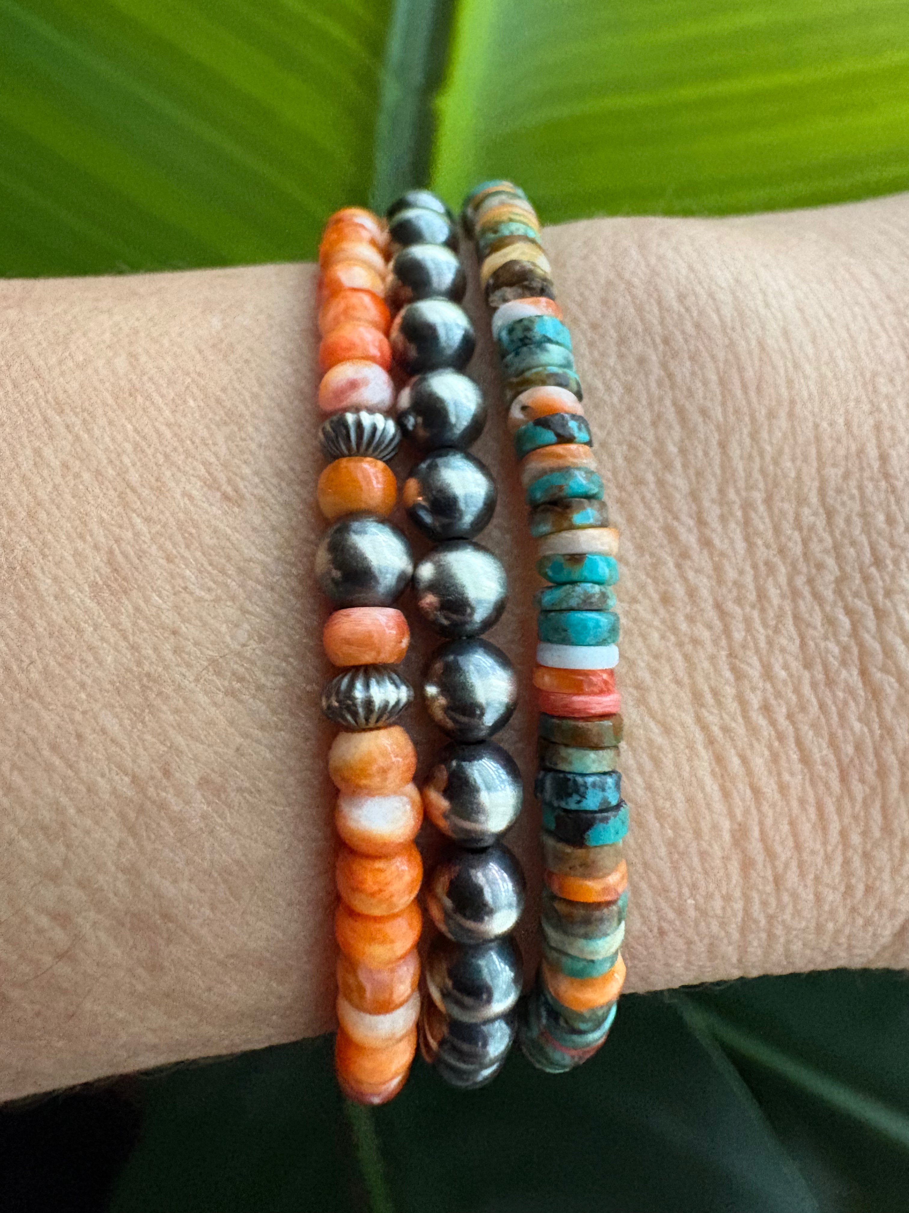 Orange Spiny & Turquoise Heishi Bracelet