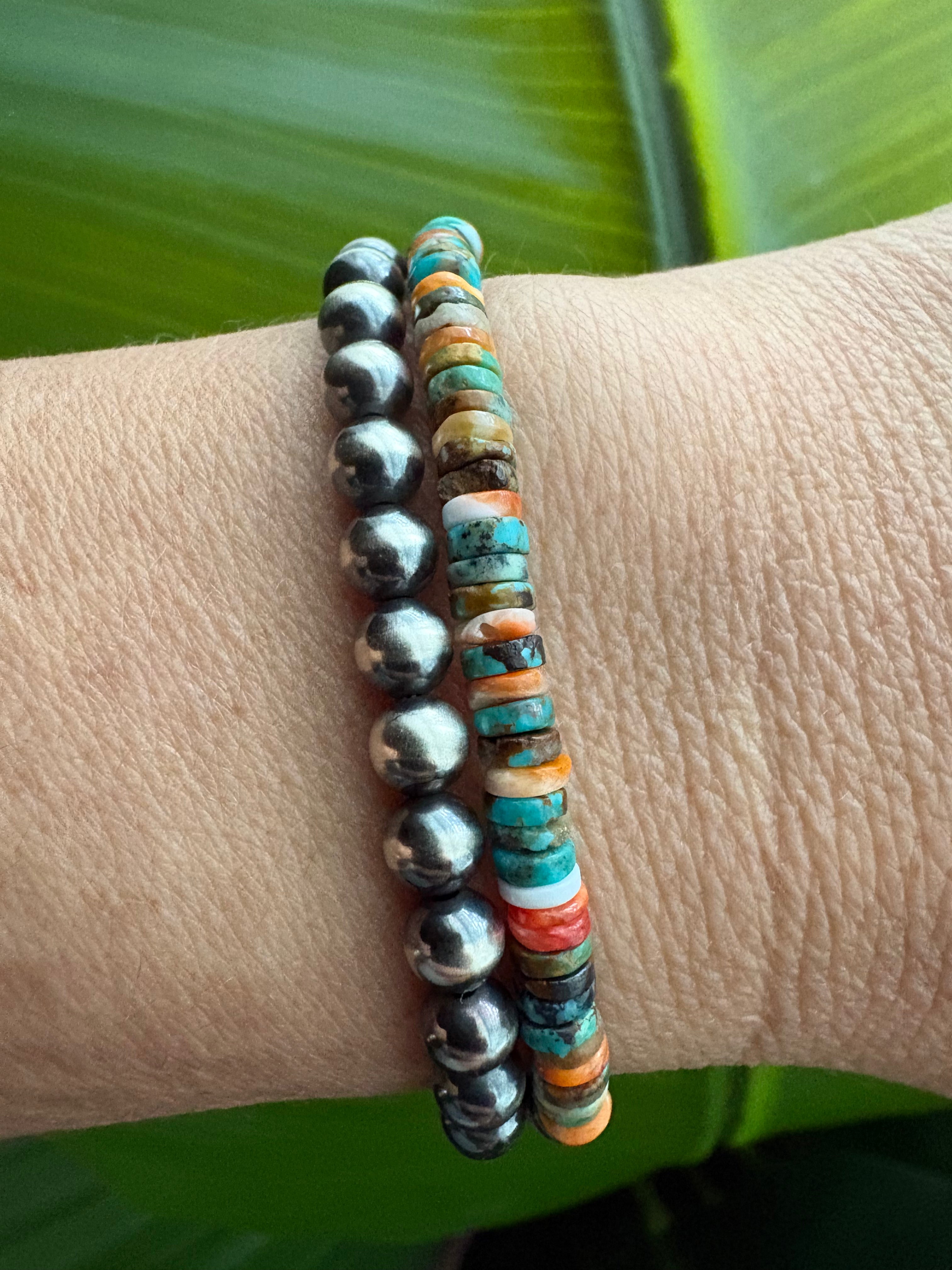 Orange Spiny & Turquoise Heishi Bracelet