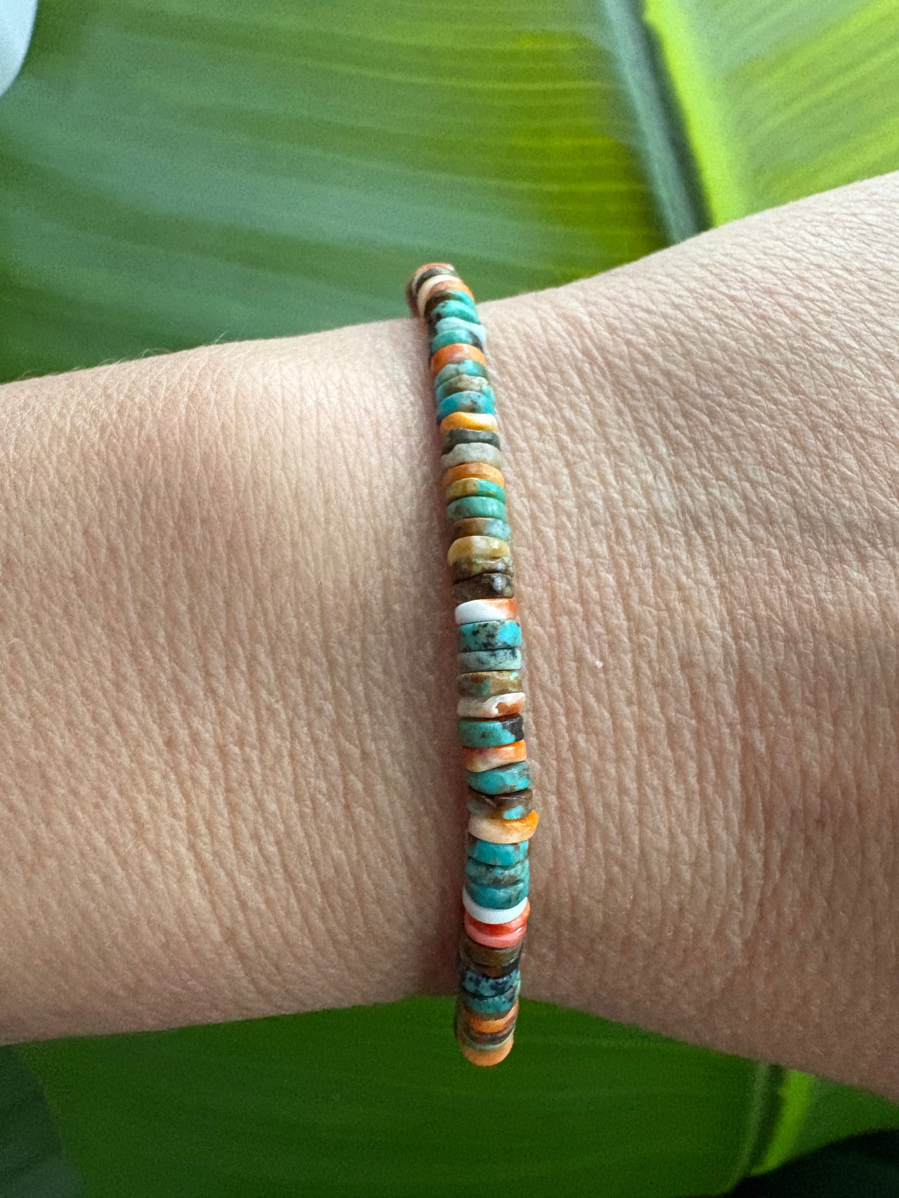 Orange Spiny & Turquoise Heishi Bracelet