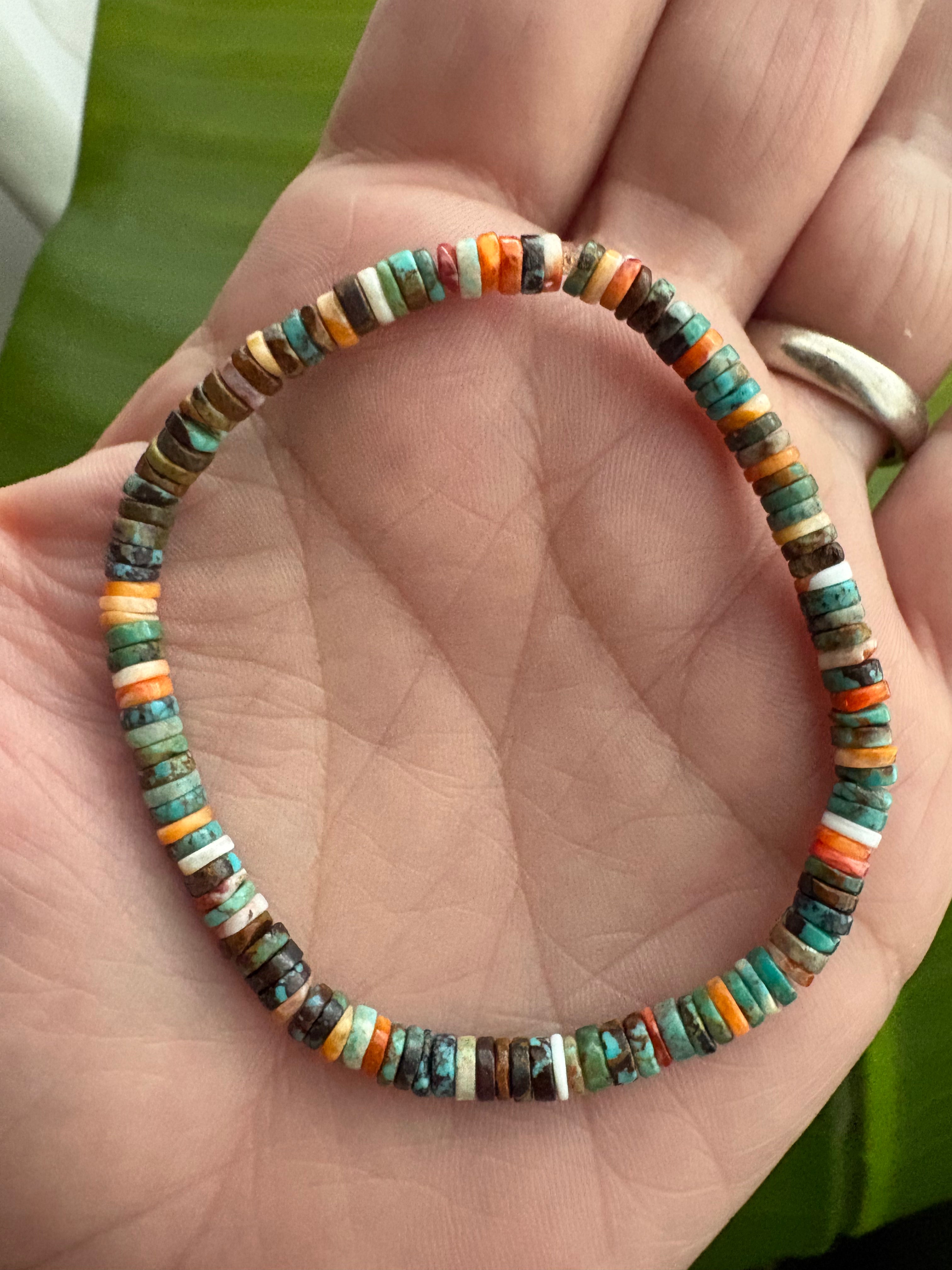 Orange Spiny & Turquoise Heishi Bracelet