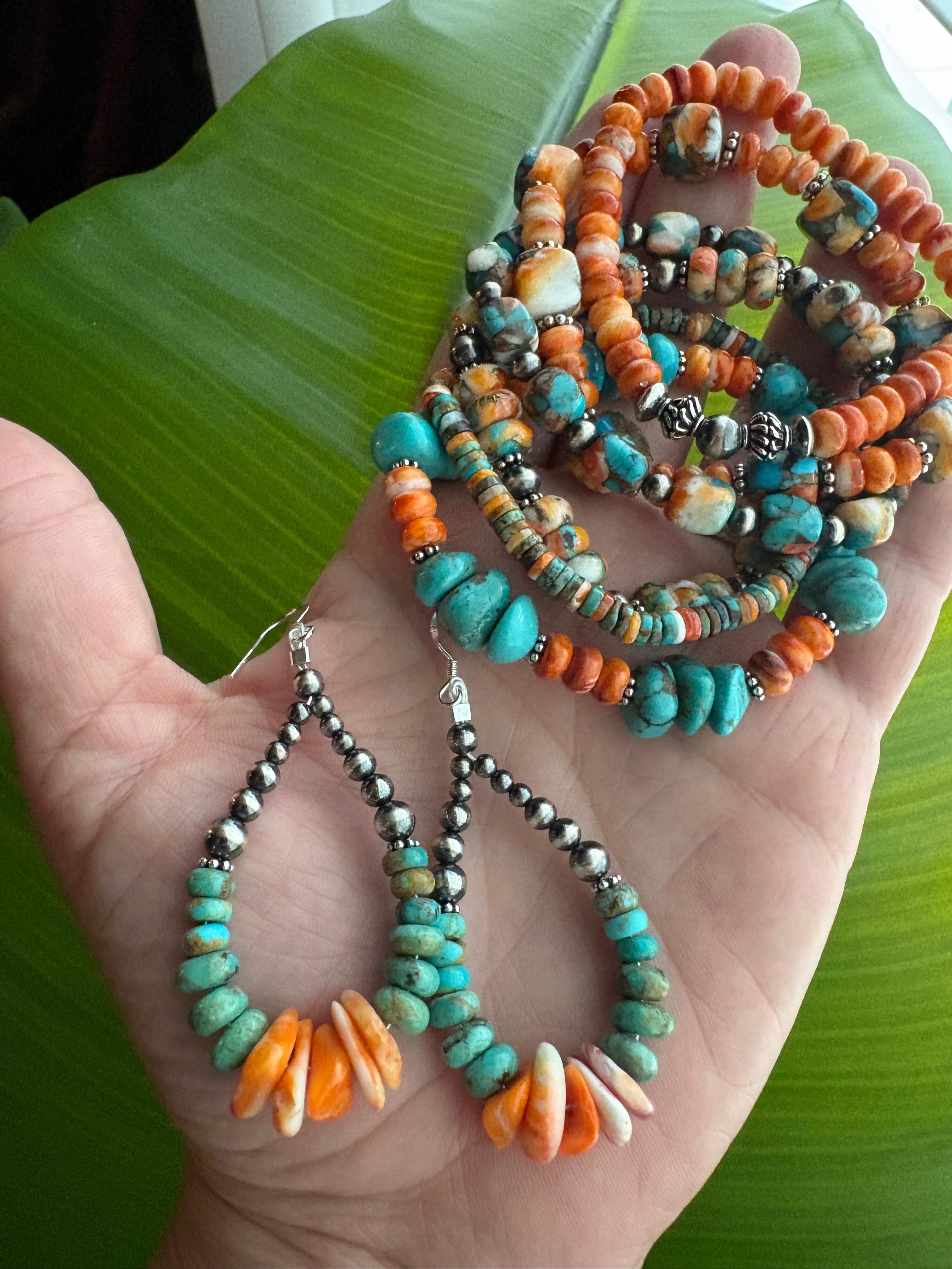 Kingman & Orange Spiny Prissy Dangle Earrings