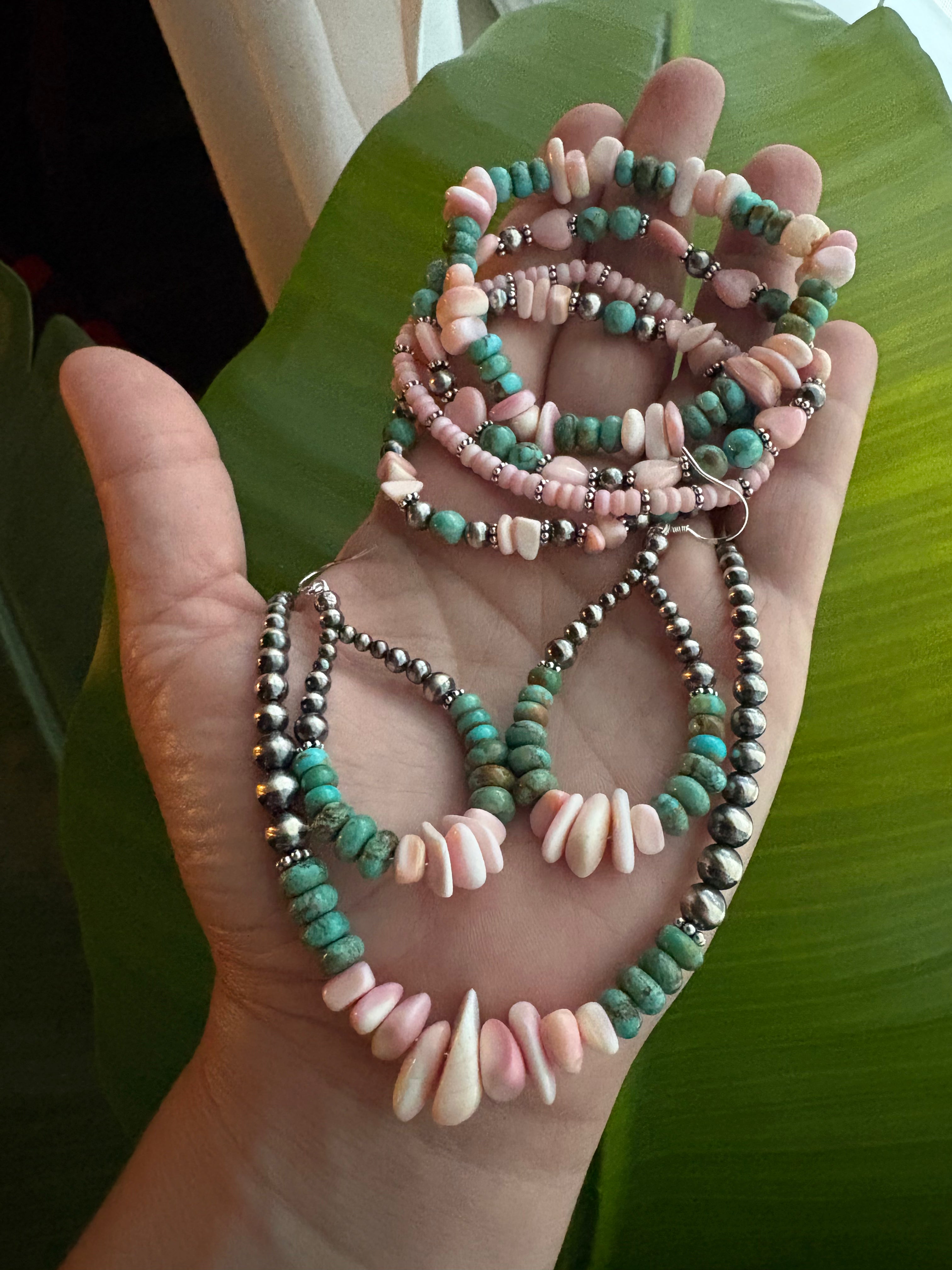 Pink Conch & Kingman Graduated Necklace