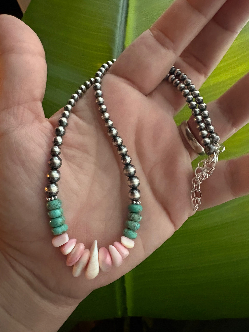 Pink Conch & Kingman Graduated Necklace