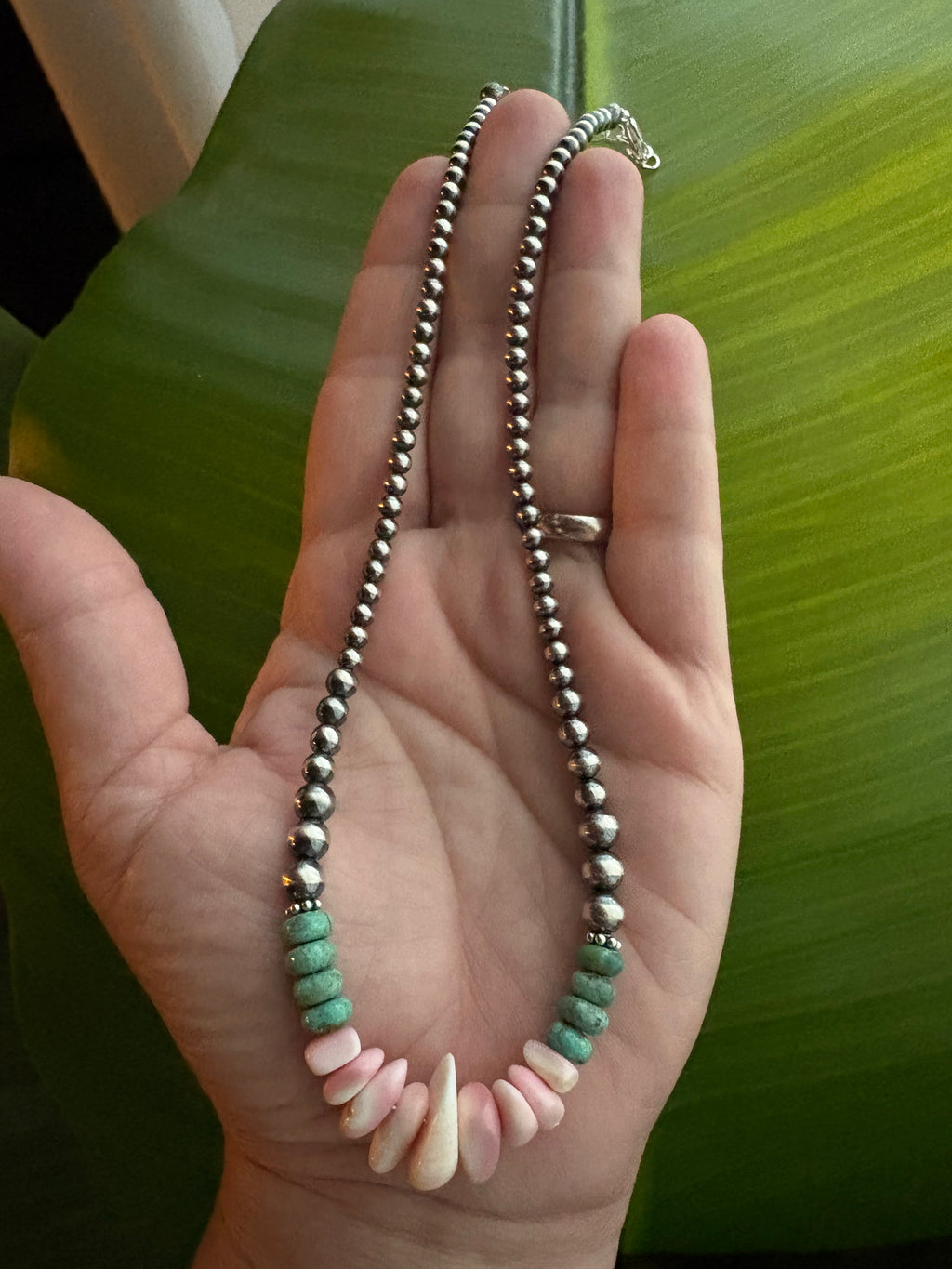 Pink Conch & Kingman Graduated Necklace