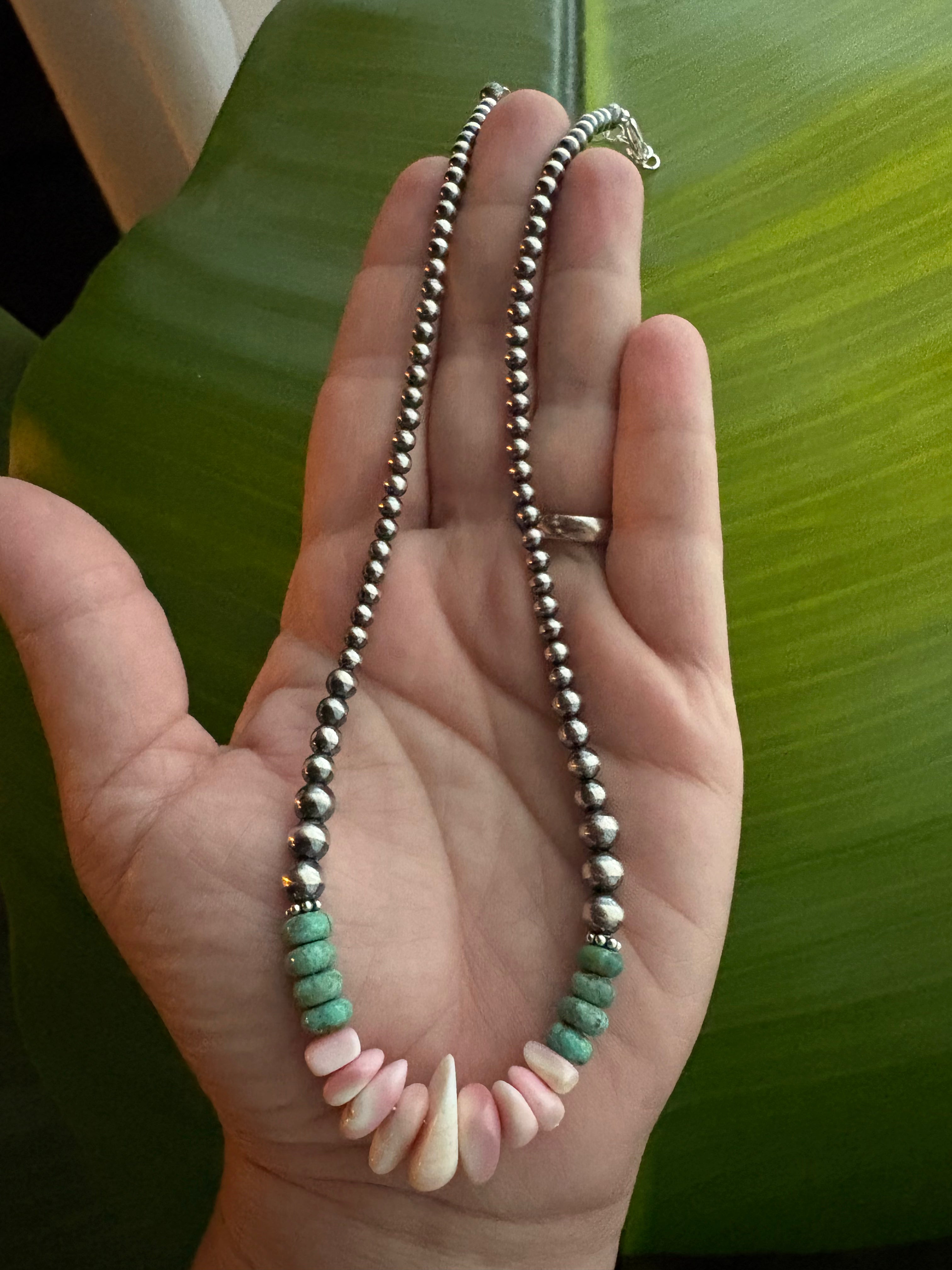 Pink Conch & Kingman Graduated Necklace