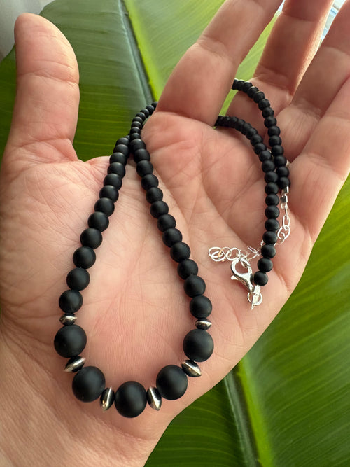 Black Onyx Necklace & Earrings Set