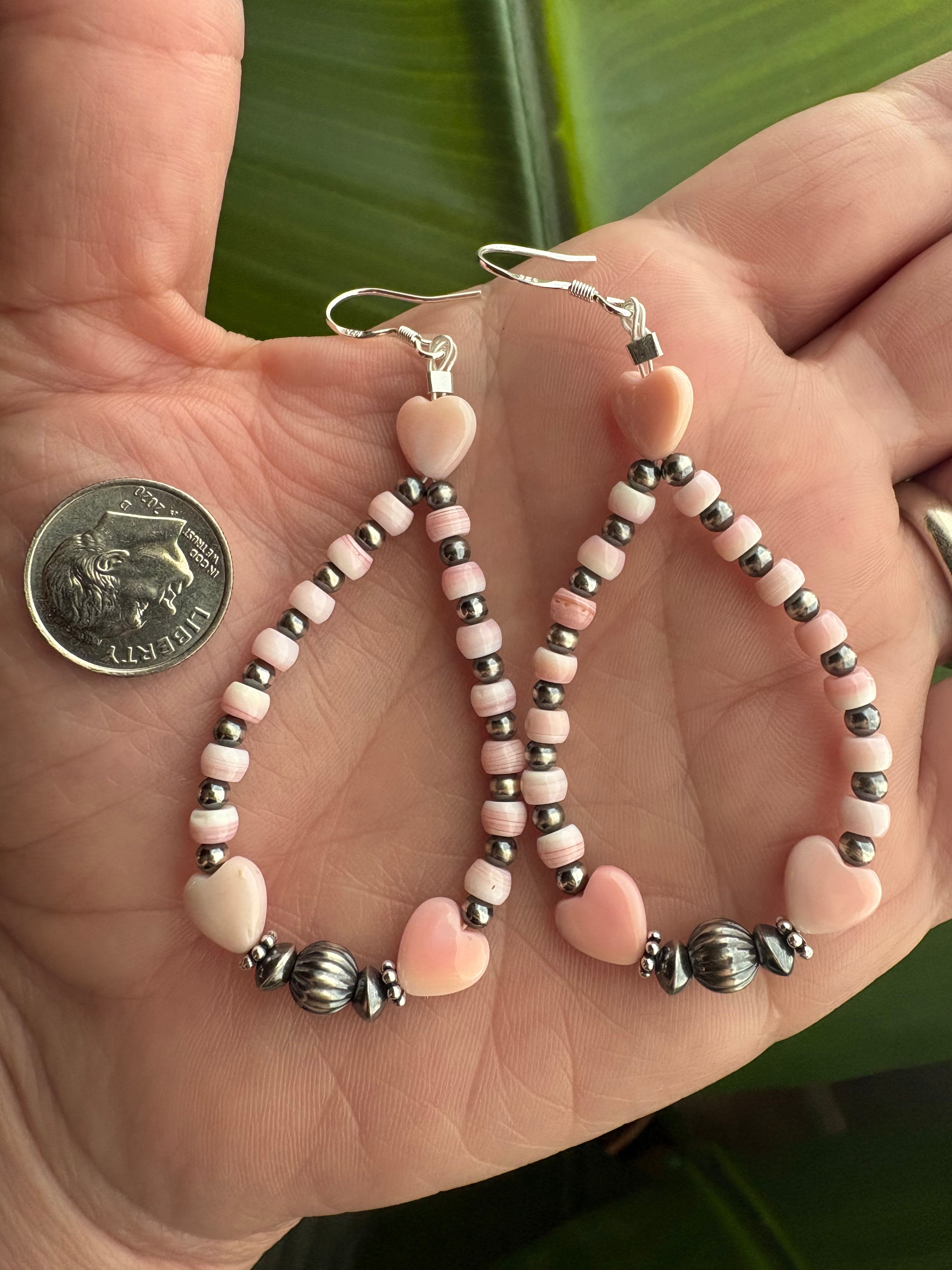 Pink Conch Heart Dangle Earrings