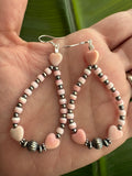 Pink Conch Heart Dangle Earrings