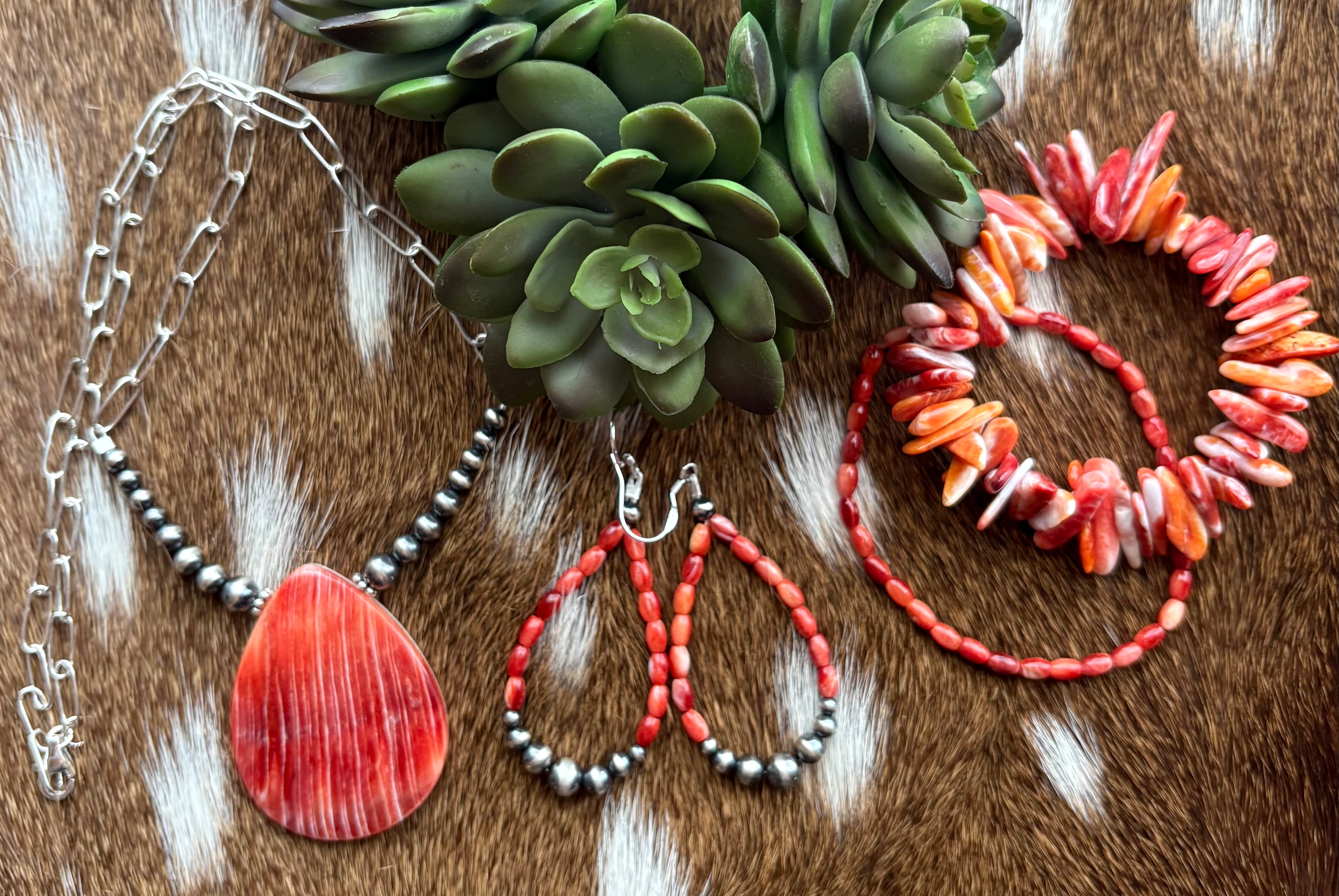 Red Spiny Dangle Earrings