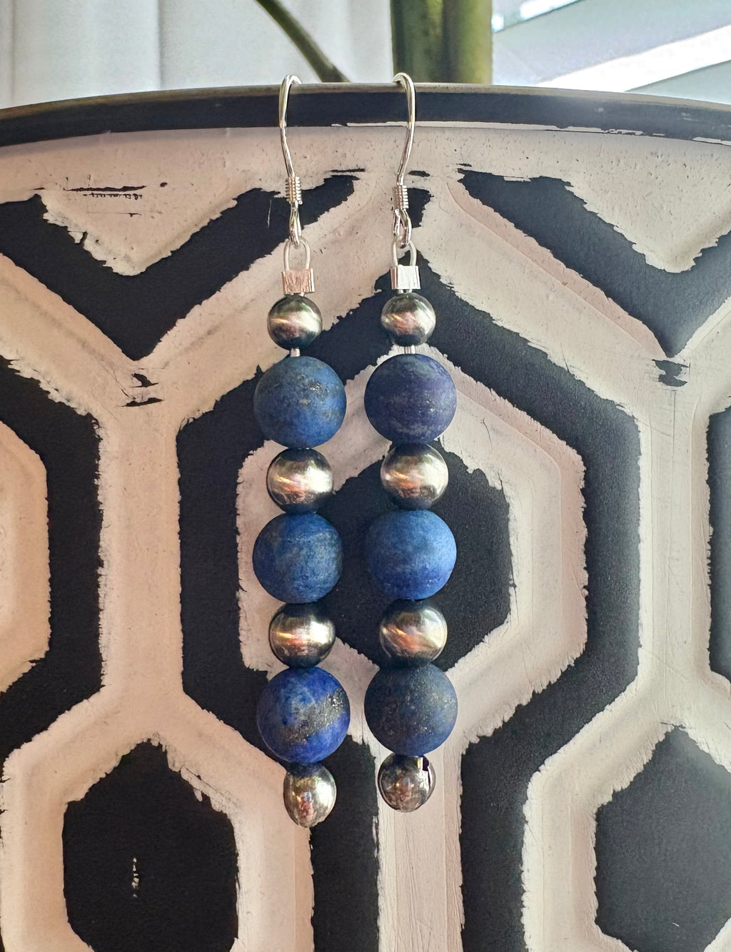 Blue Lapis & Pearl Dangle Earrings