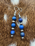 Blue Lapis & Pearl Dangle Earrings