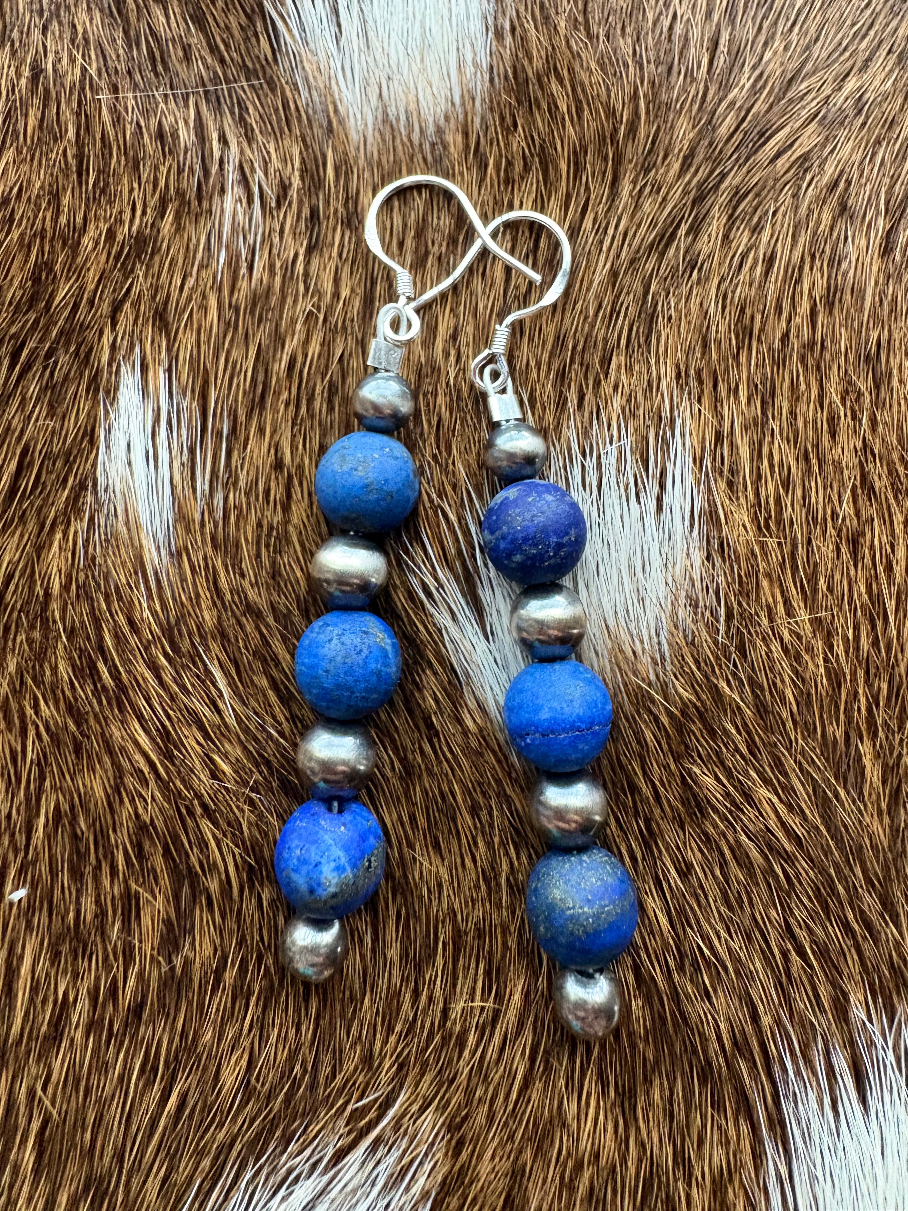 Blue Lapis & Pearl Dangle Earrings