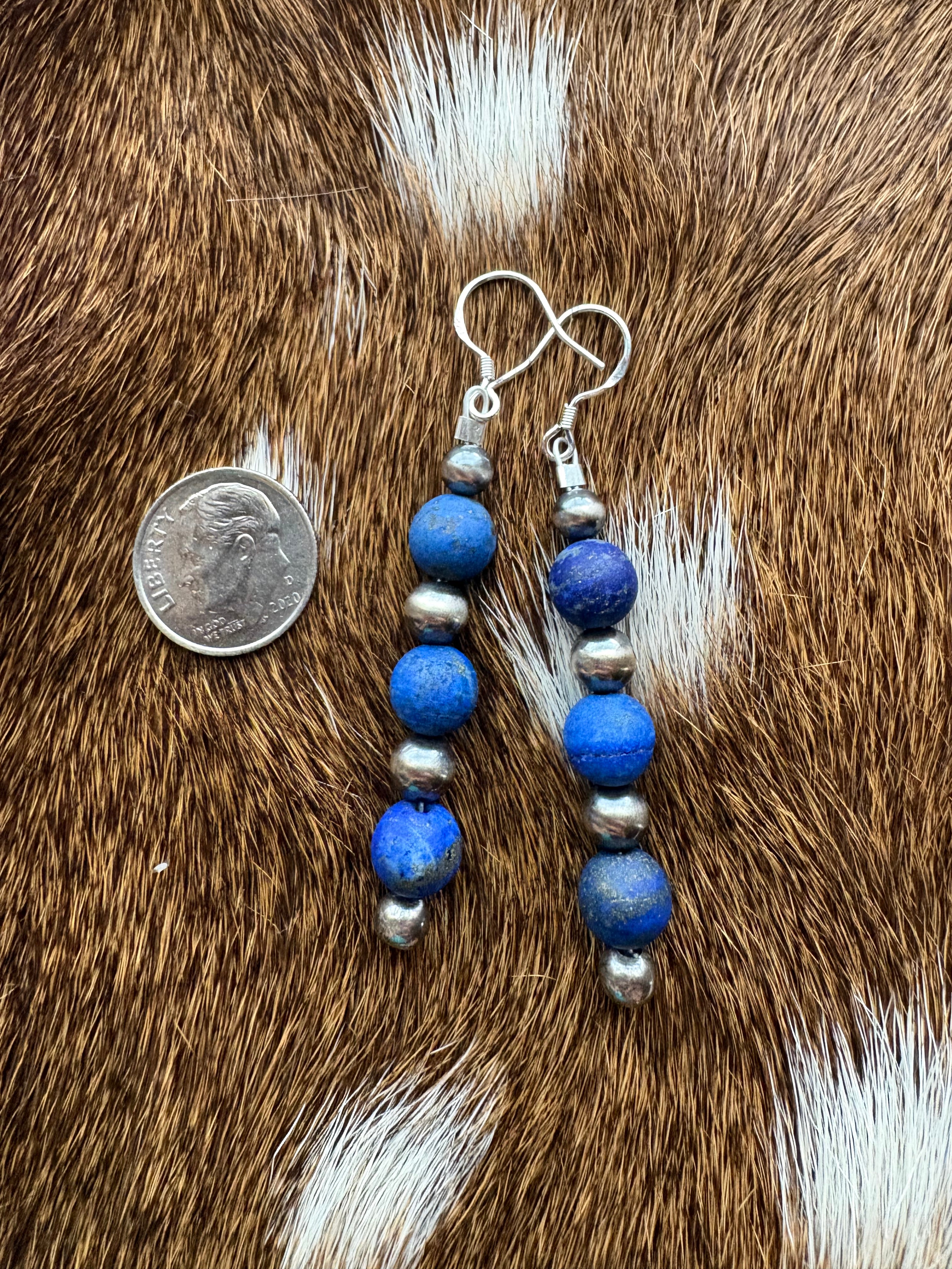 Blue Lapis & Pearl Dangle Earrings
