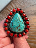 Tyler Brown High Grade Kingman Web and Coral Ring-size 8.75