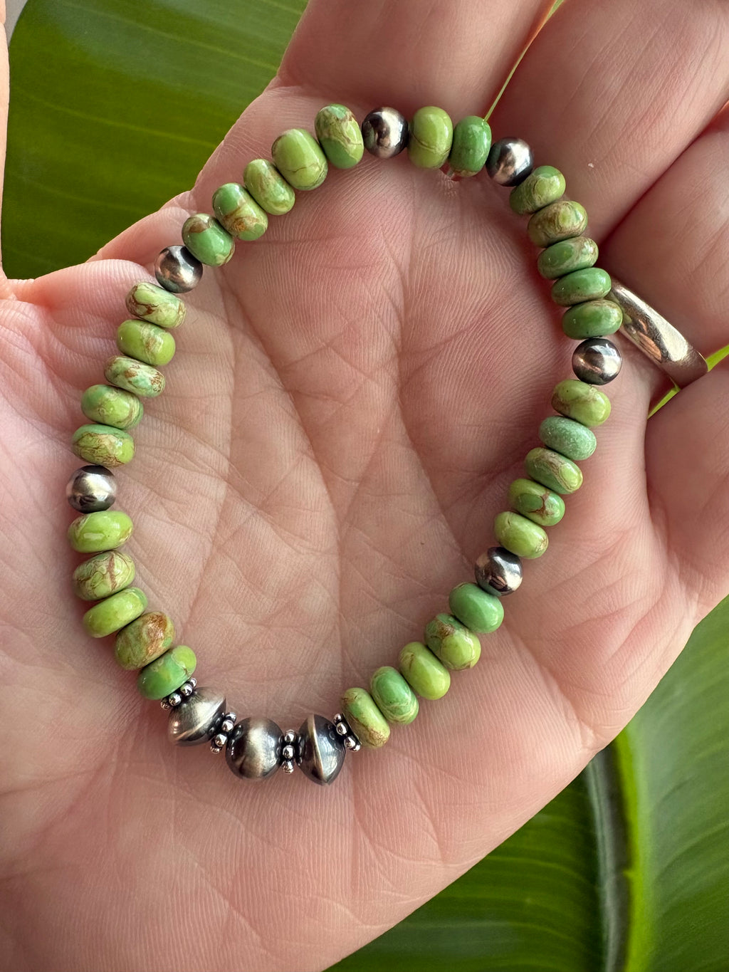 Green Copper Turquoise & Pearls/Saucers Bracelet