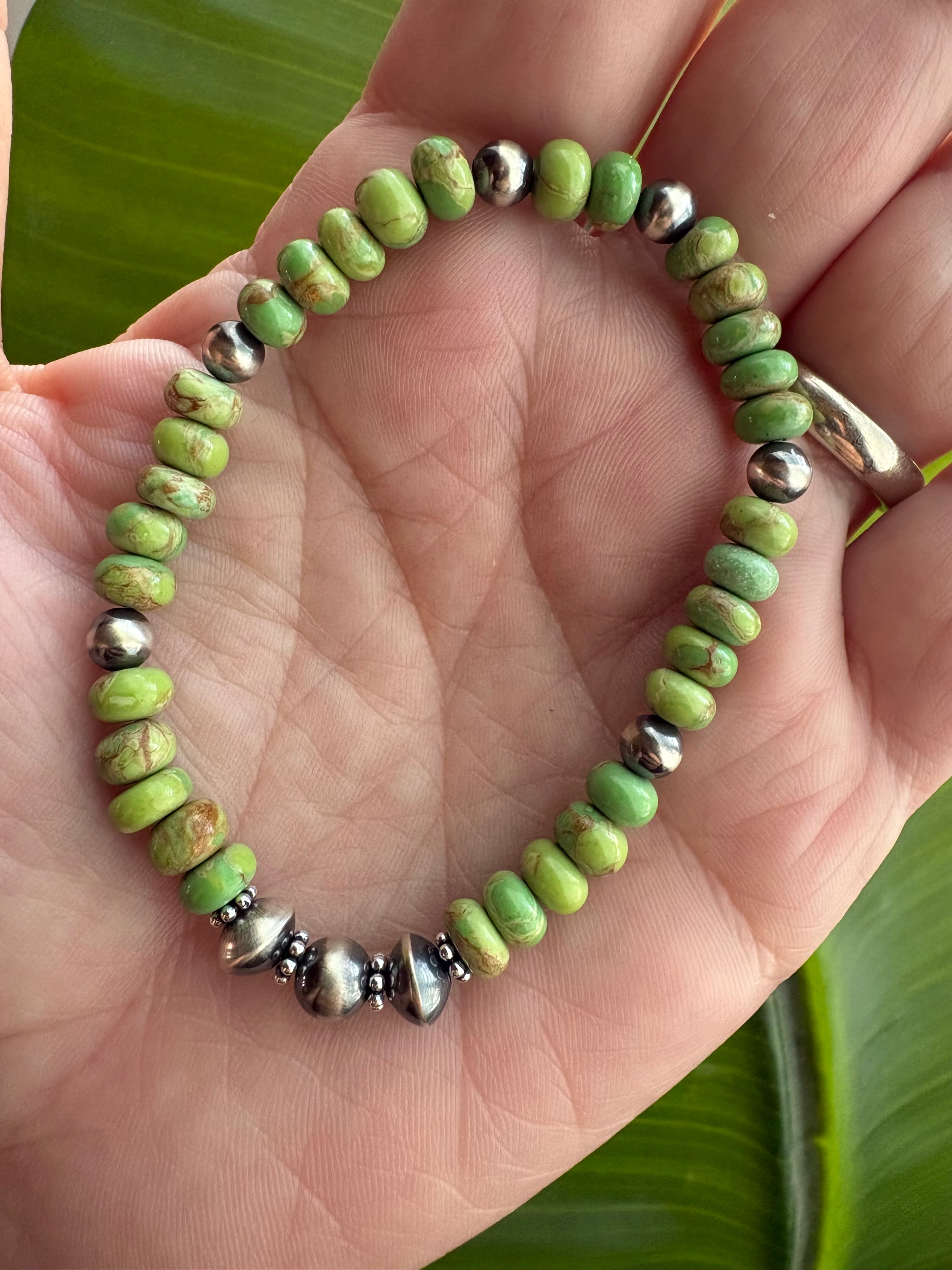 Green Copper Turquoise & Pearls/Saucers Bracelet
