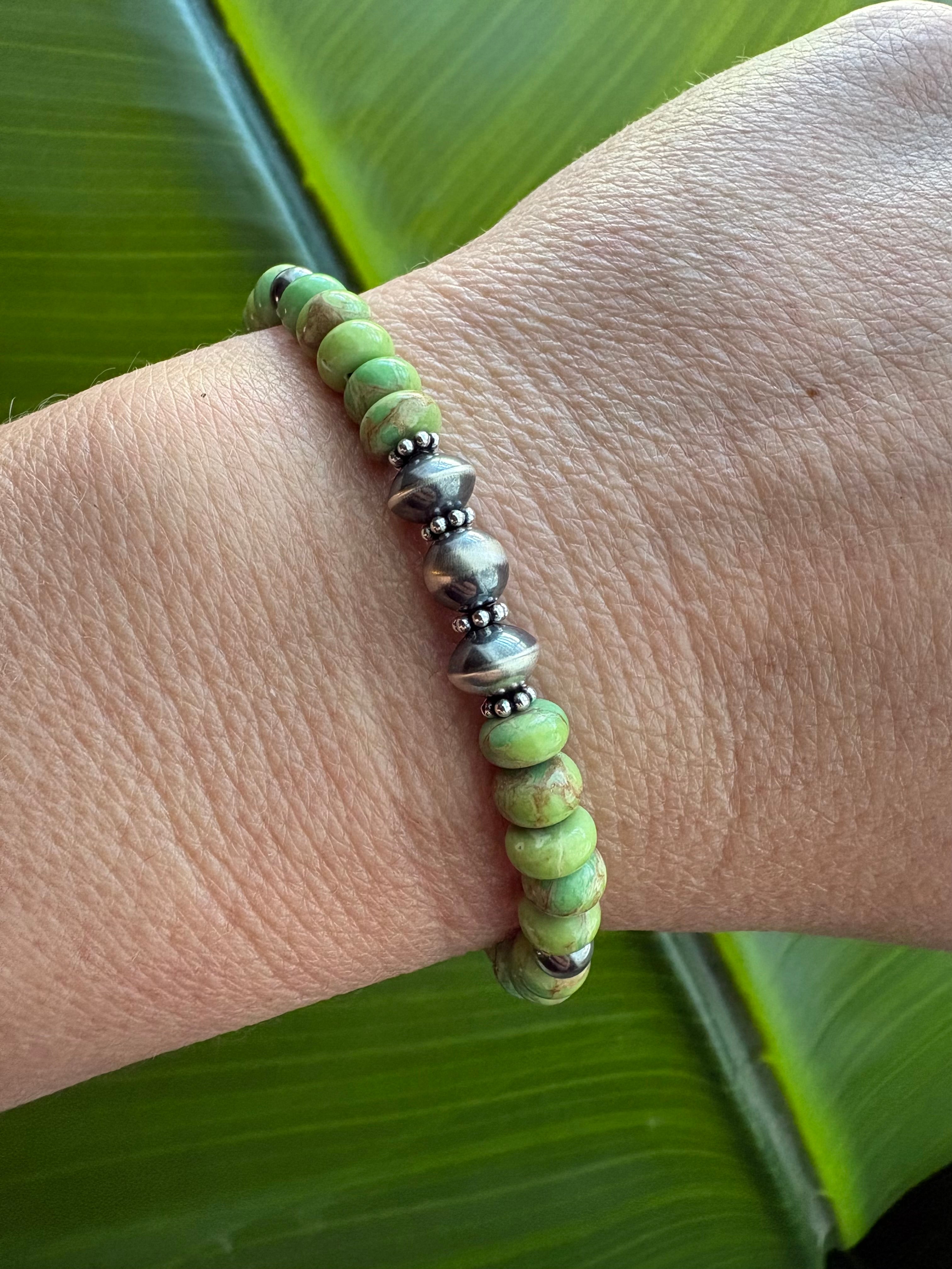 Green Copper Turquoise & Pearls/Saucers Bracelet