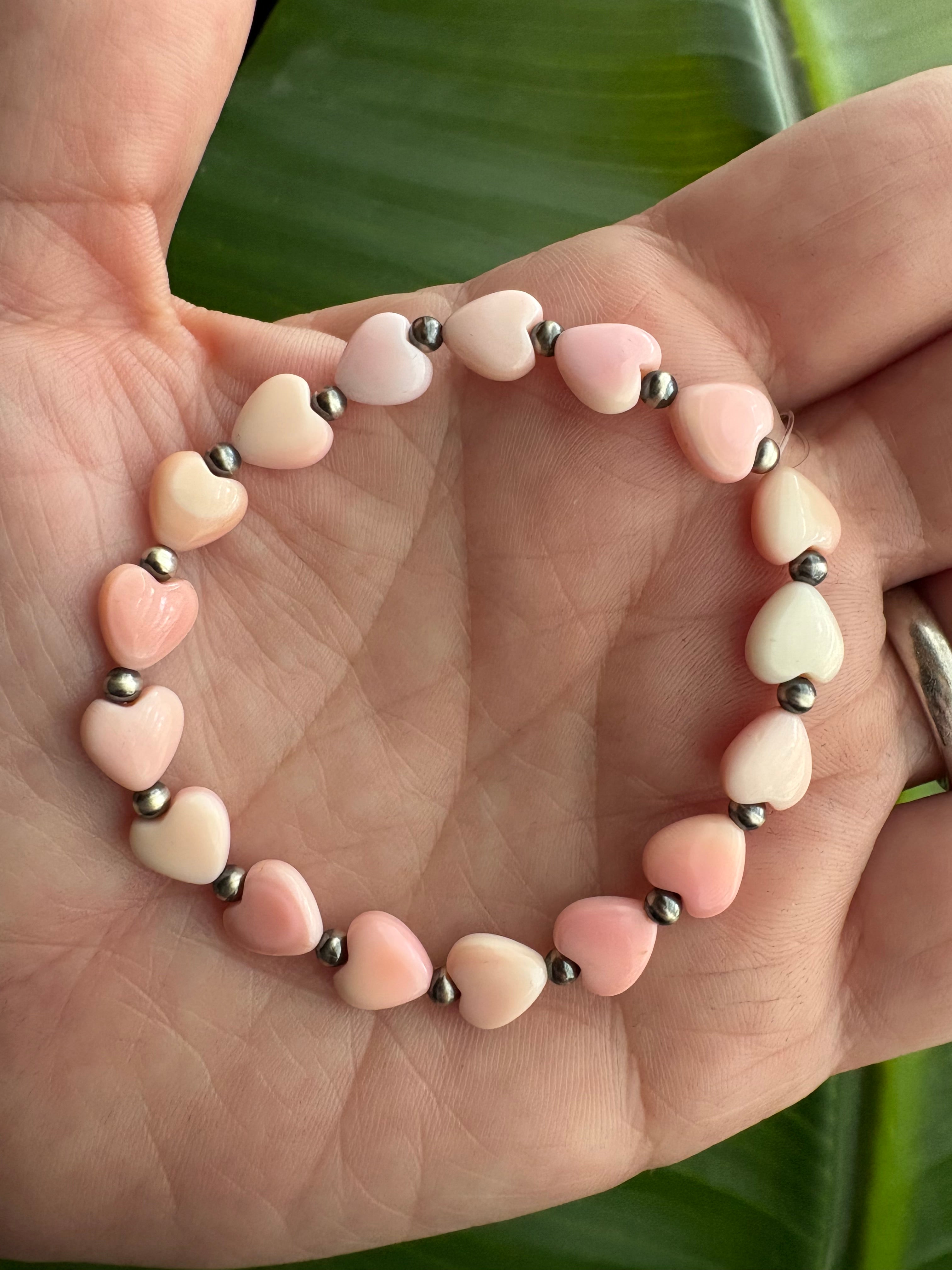 Pink Conch Heart & Pearl Bracelet